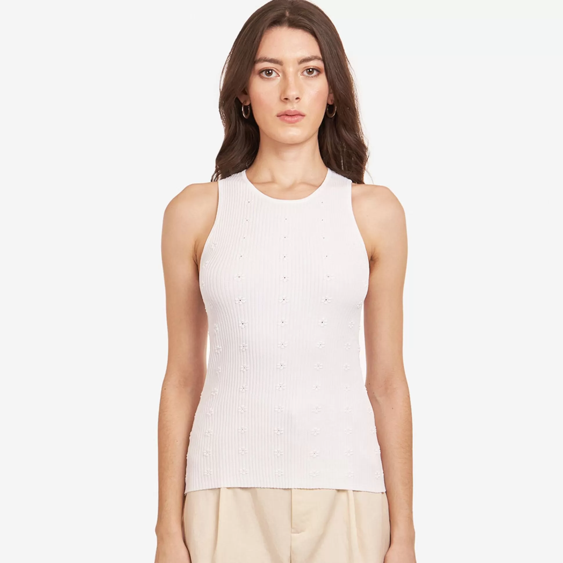 Autumn Cashmere Flower Rib Tank In White<Women Tops