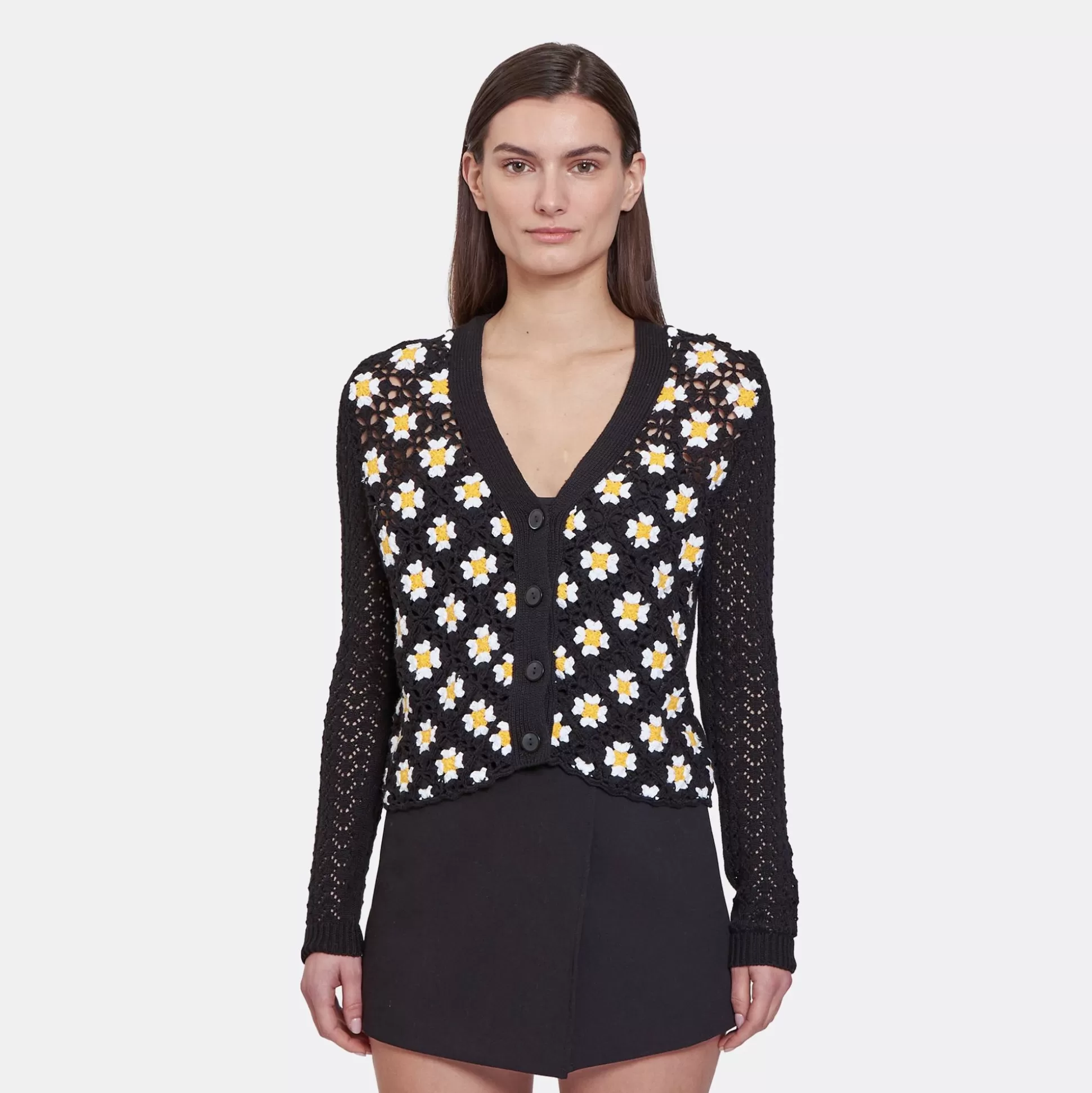 Autumn Cashmere Hand Crochet Daisy Cardigan In Black Combo<Women Cardigans