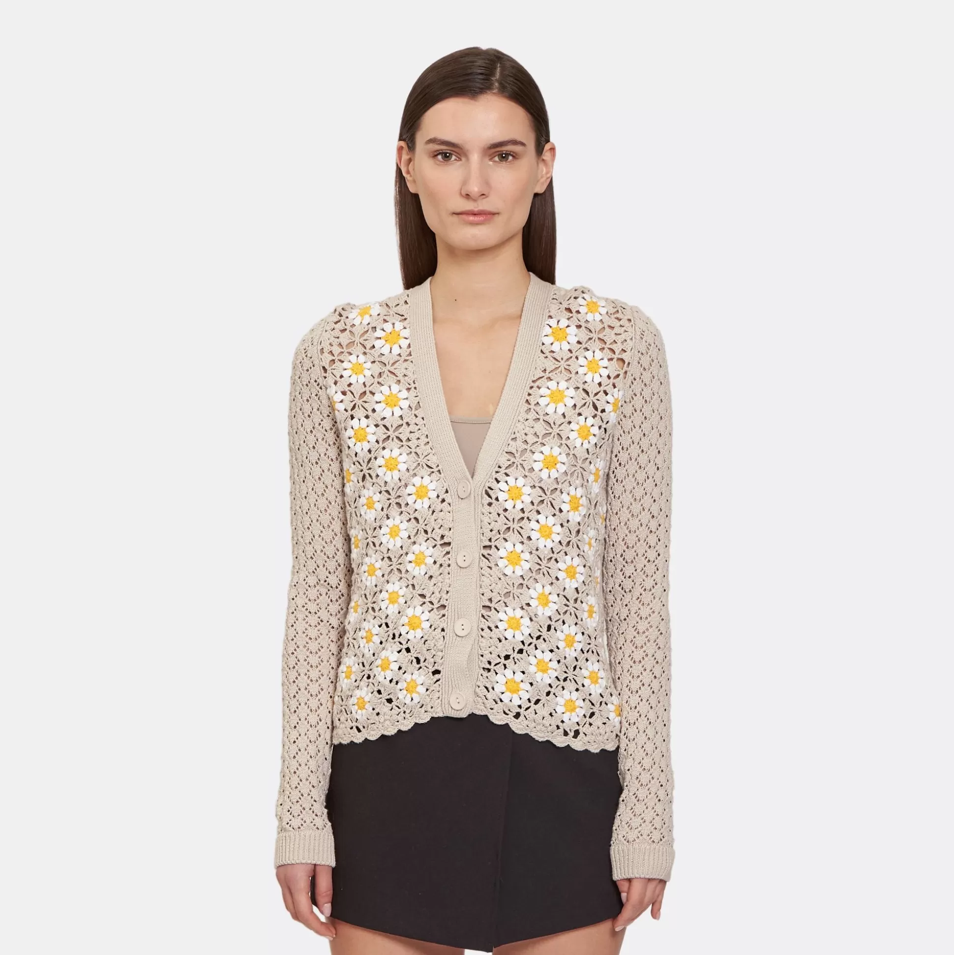 Autumn Cashmere Hand Crochet Daisy Cardigan In Sand Dollar Combo<Women Cardigans