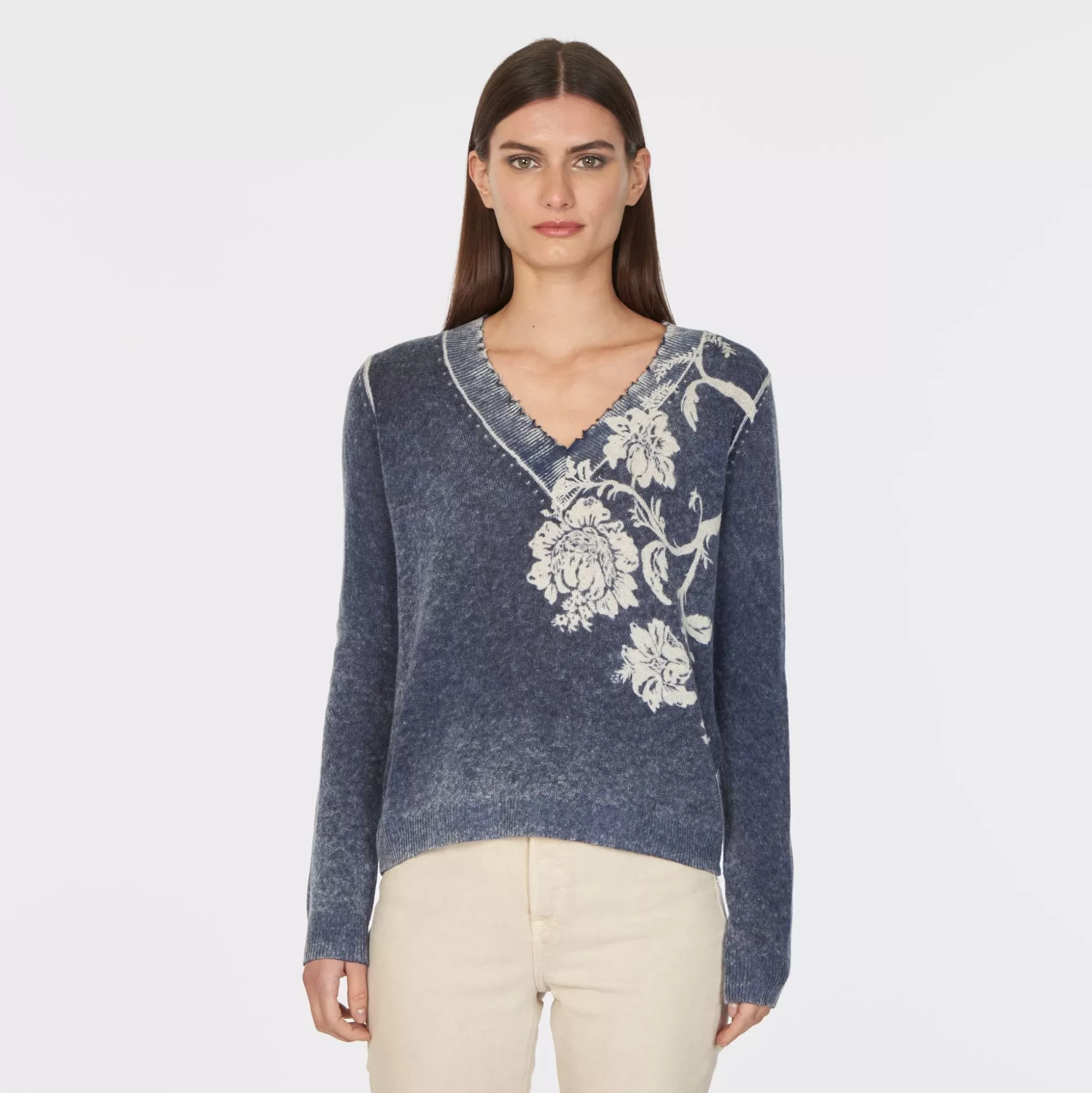 Autumn Cashmere Inked Asymmetric Floral V-Neck<Women Sweaters