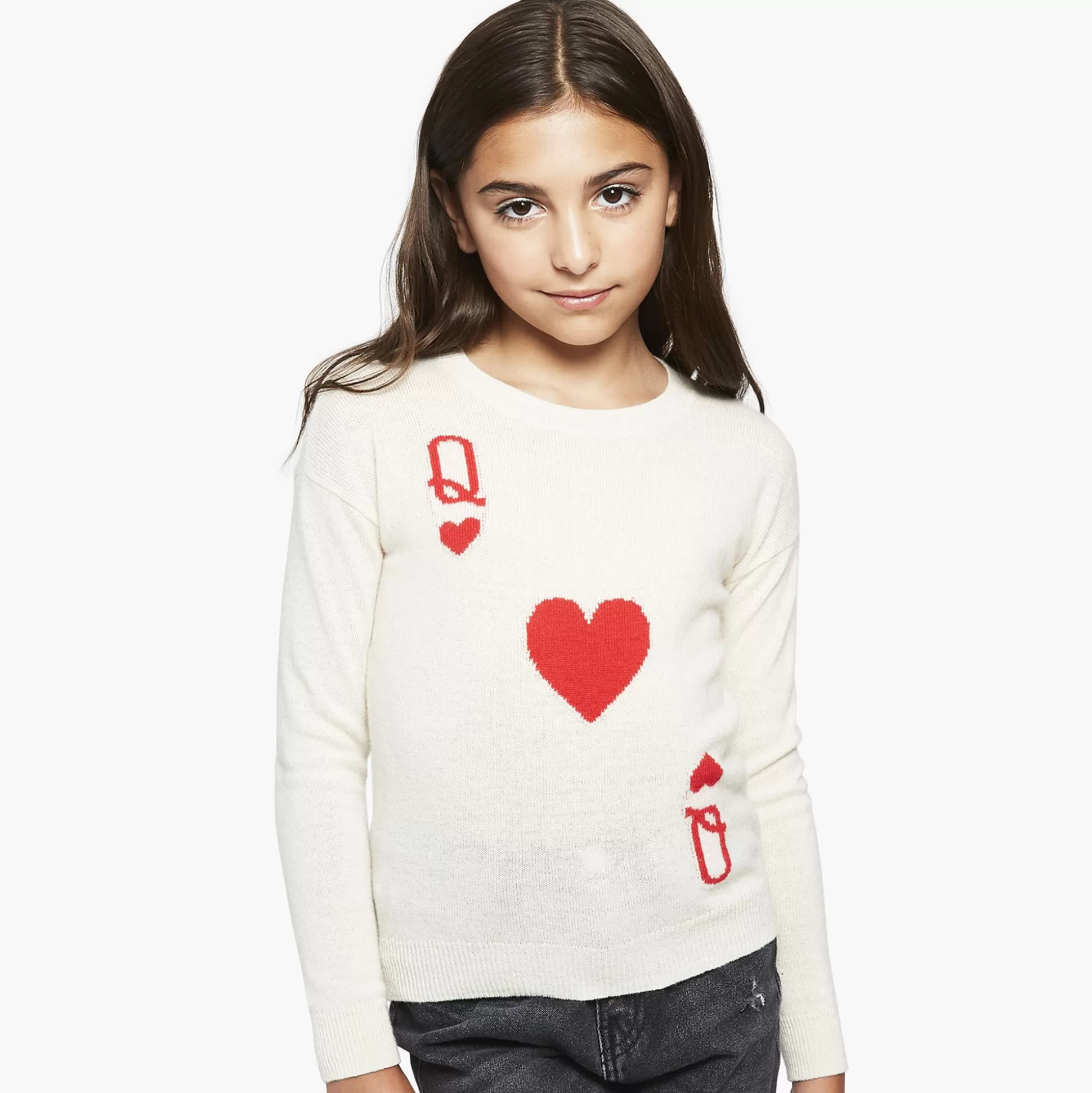 Autumn Cashmere Kids Queen Of Hearts Jacquard In Tofu<Kids Clothing