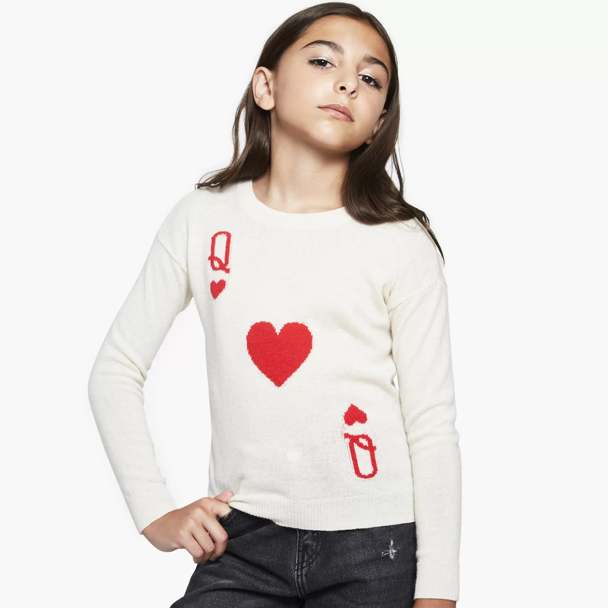 Autumn Cashmere Kids Queen Of Hearts Jacquard In Tofu<Kids Clothing