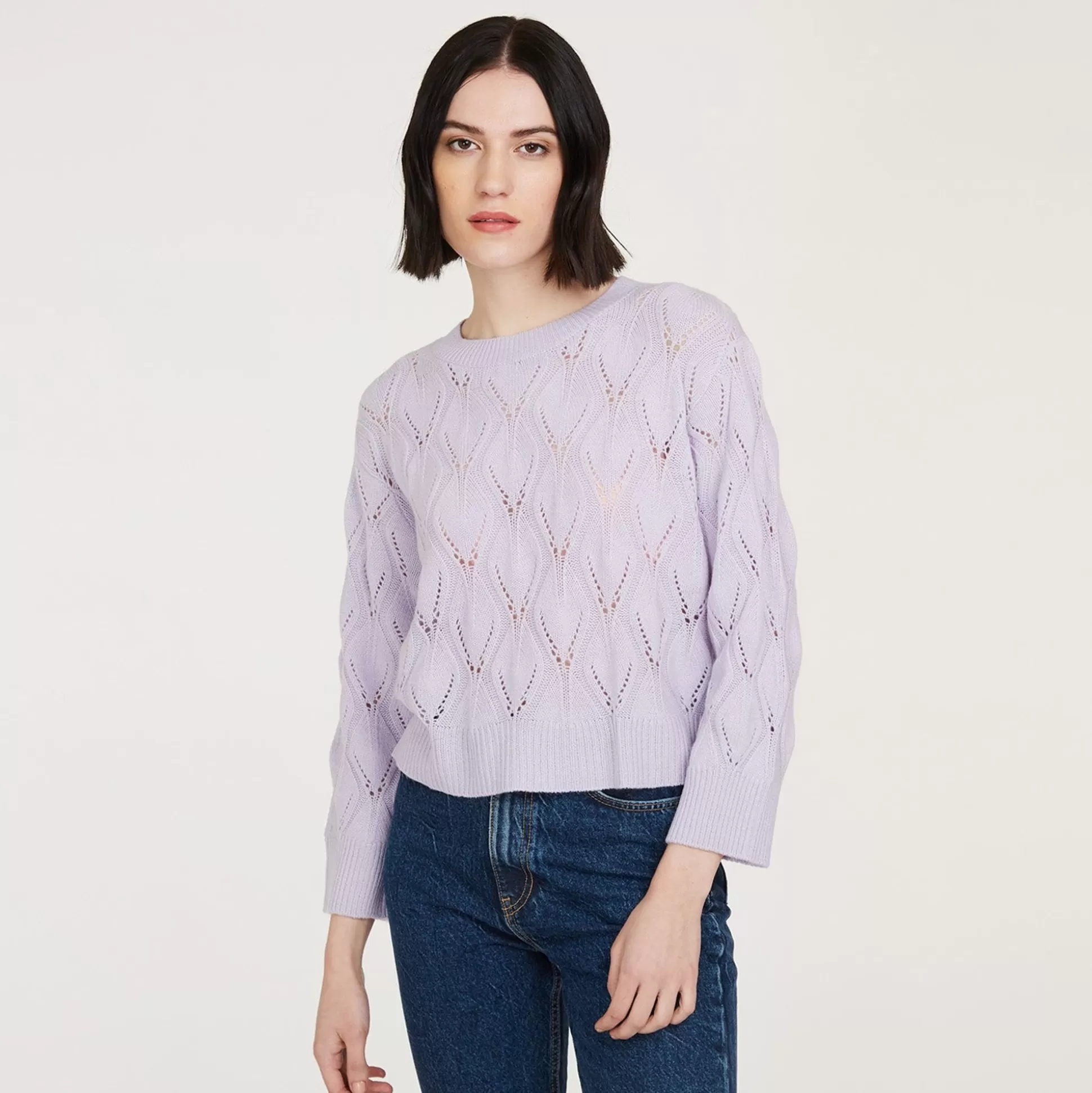 Autumn Cashmere Leaf Pointelle Cropped Boxy Crew In Horizon<Women Sweaters