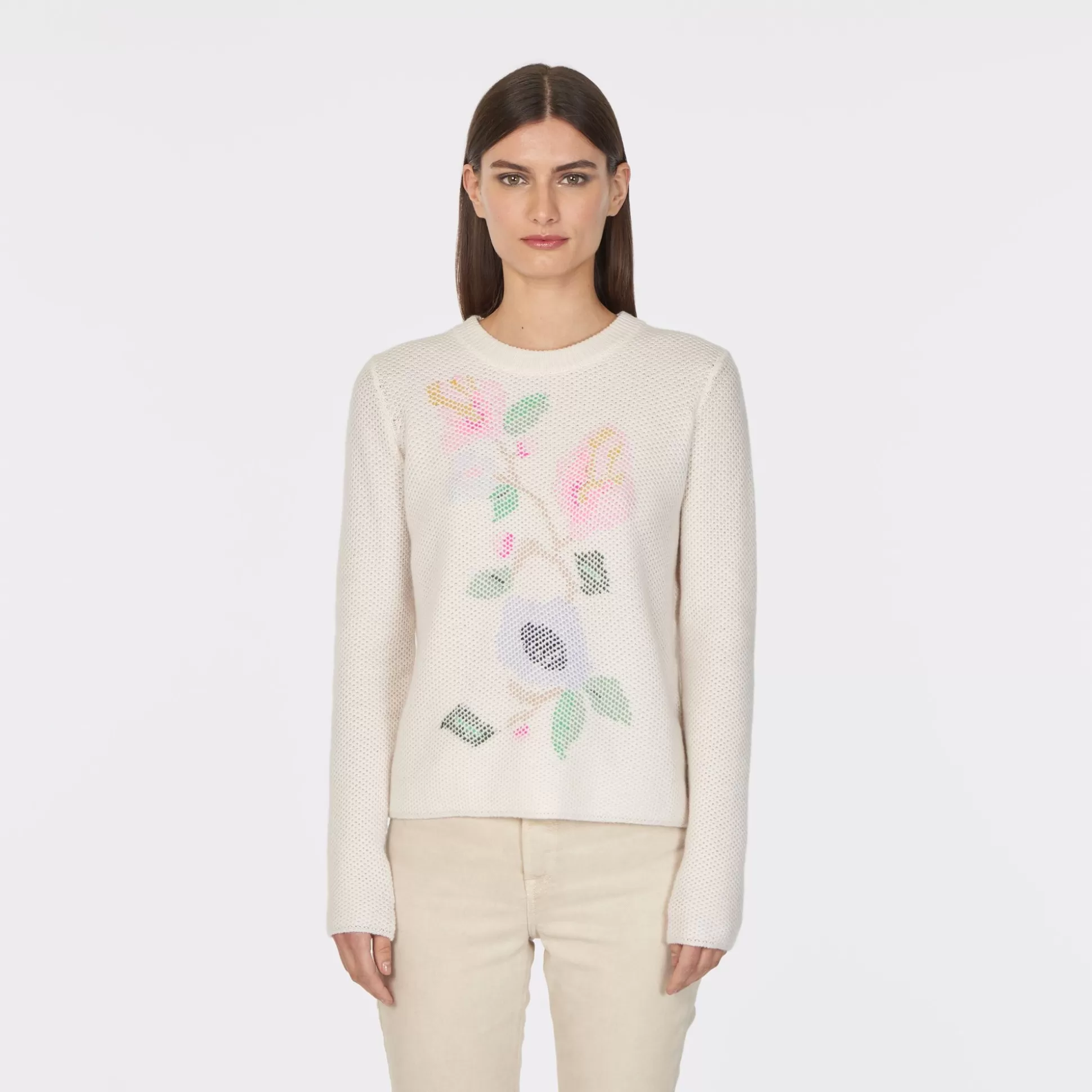 Autumn Cashmere L/S Crew W/ Threaded Floral<Women Sweaters