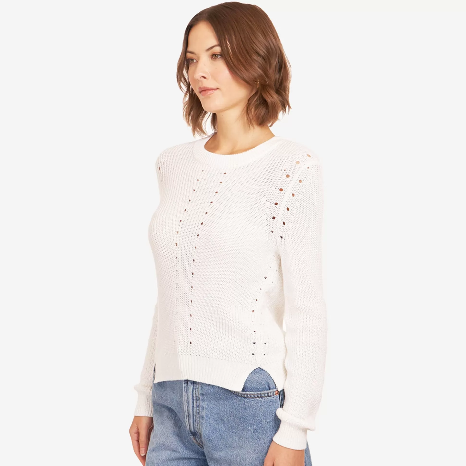 Autumn Cashmere L/S Shaker Crewneck Pointelle Details In White<Women Sweaters