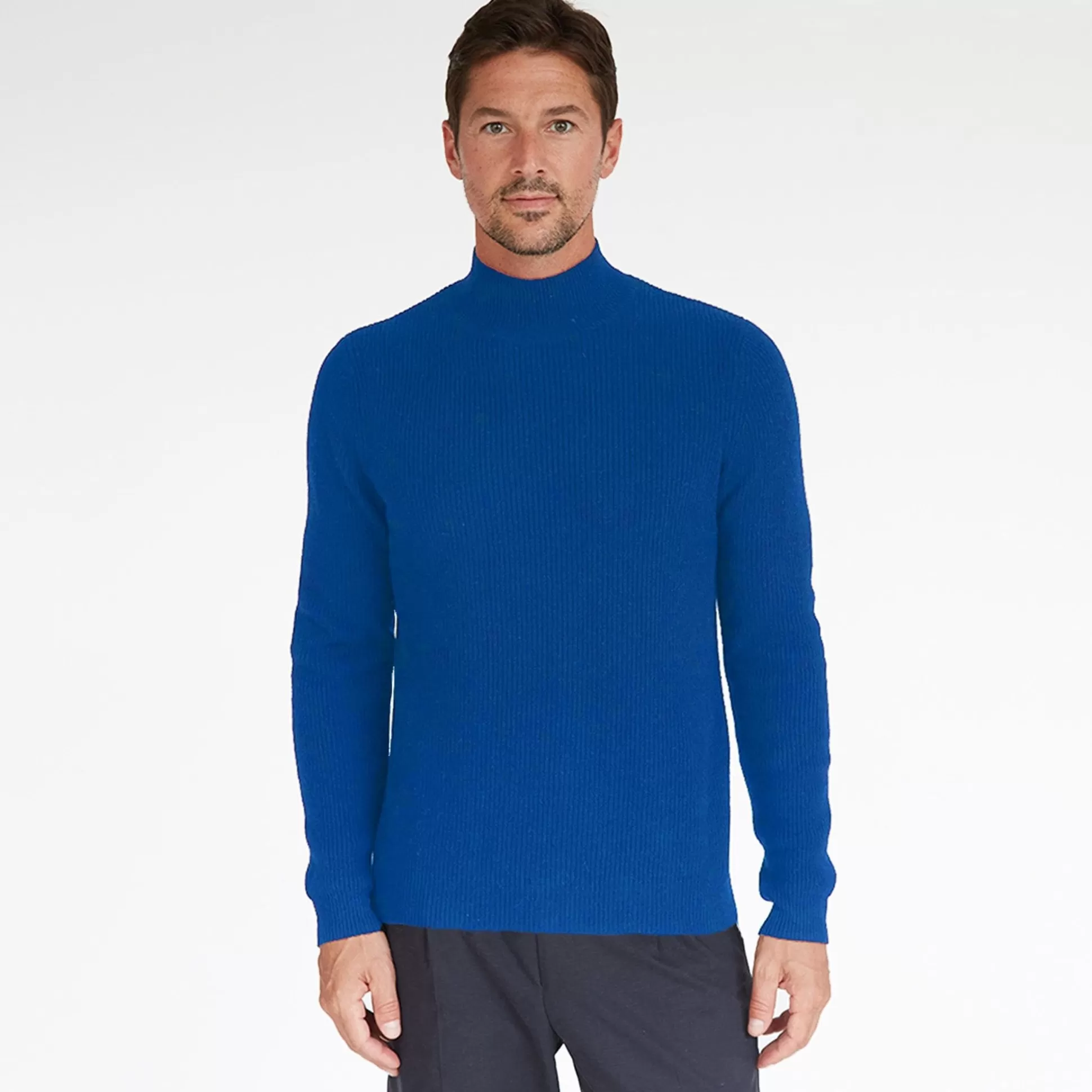 Autumn Cashmere Mock Neck With Shaker Stitch In Electric Pale Blue<Men Clothing