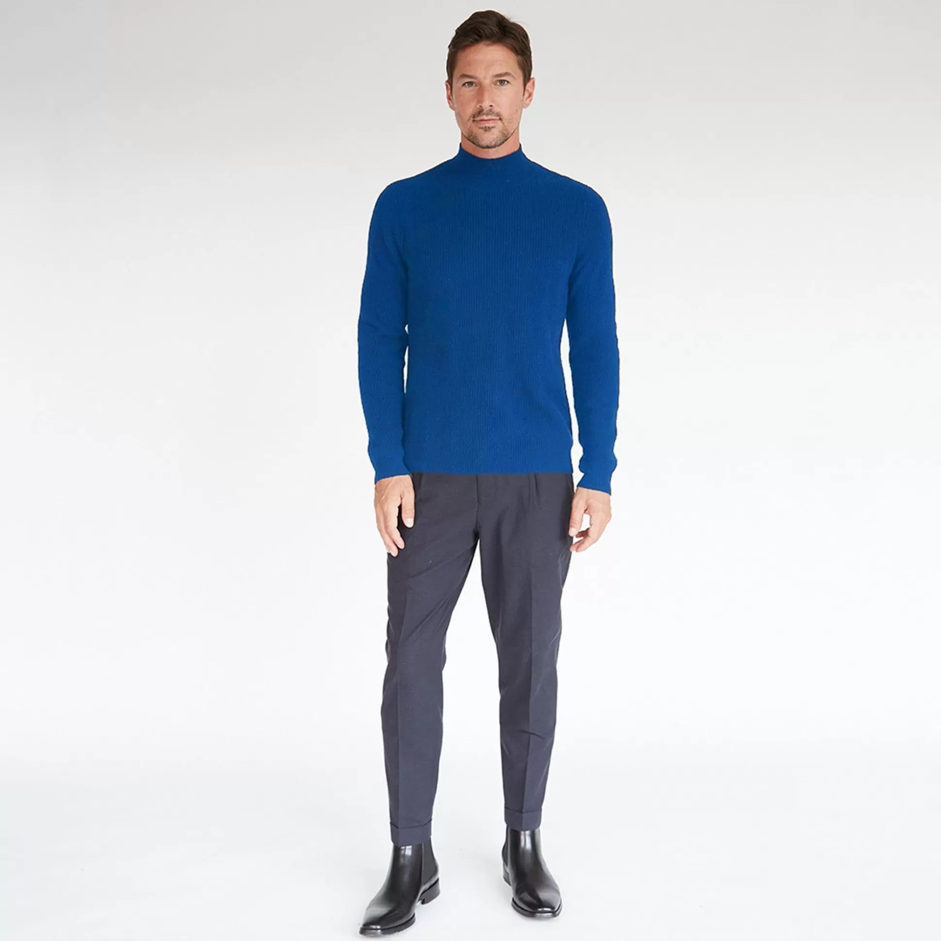 Autumn Cashmere Mock Neck With Shaker Stitch In Electric Pale Blue<Men Clothing