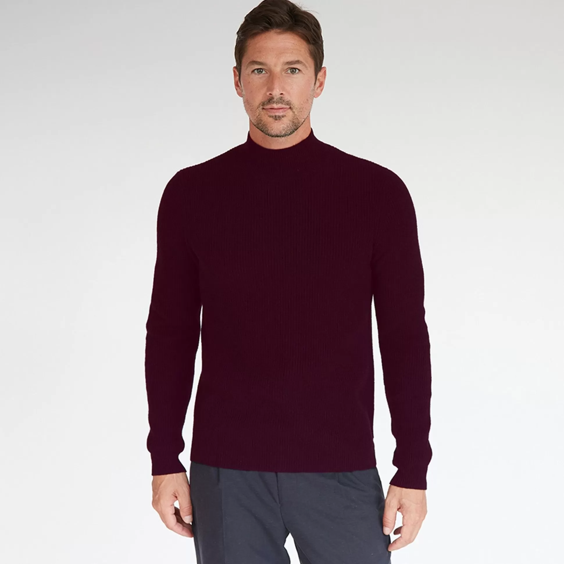 Autumn Cashmere Mock Neck With Shaker Stitch In Lava Burgundy<Men Clothing