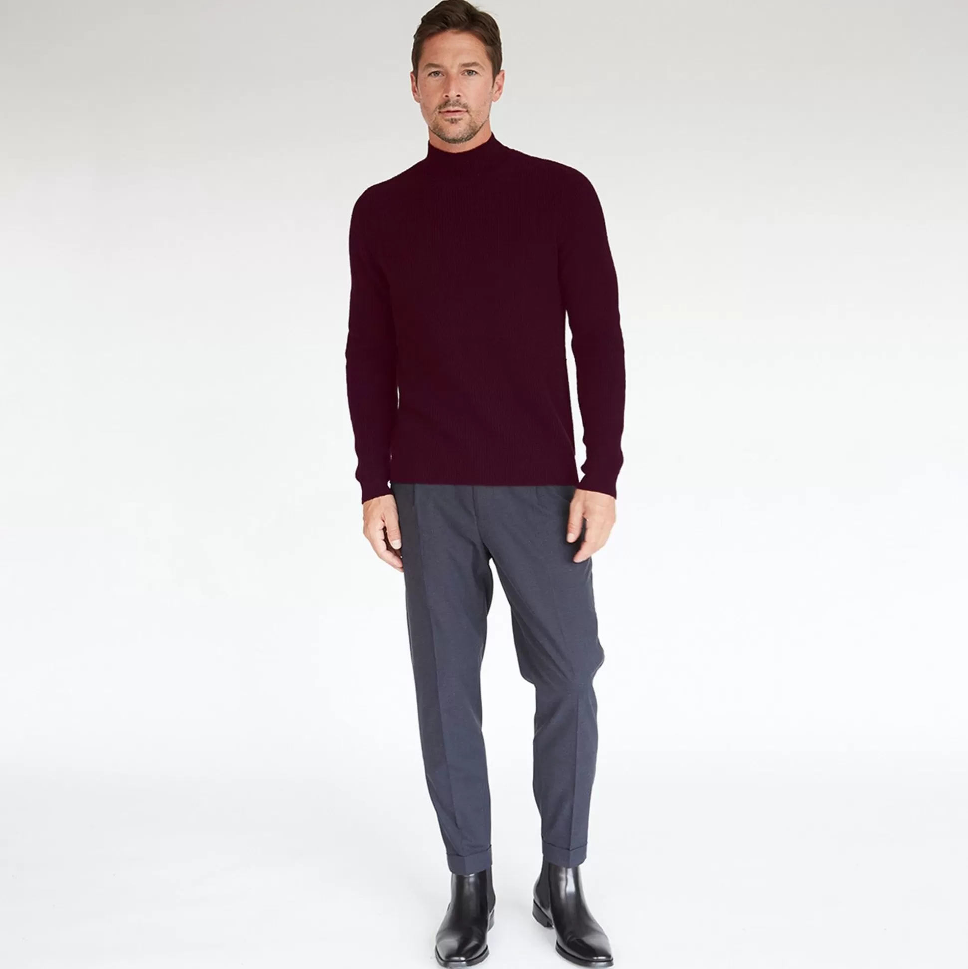 Autumn Cashmere Mock Neck With Shaker Stitch In Lava Burgundy<Men Clothing