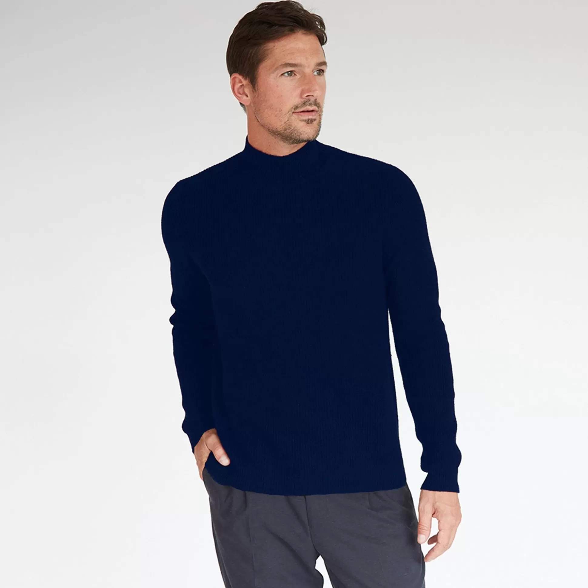 Autumn Cashmere Mock Neck With Shaker Stitch In Navy<Men Clothing