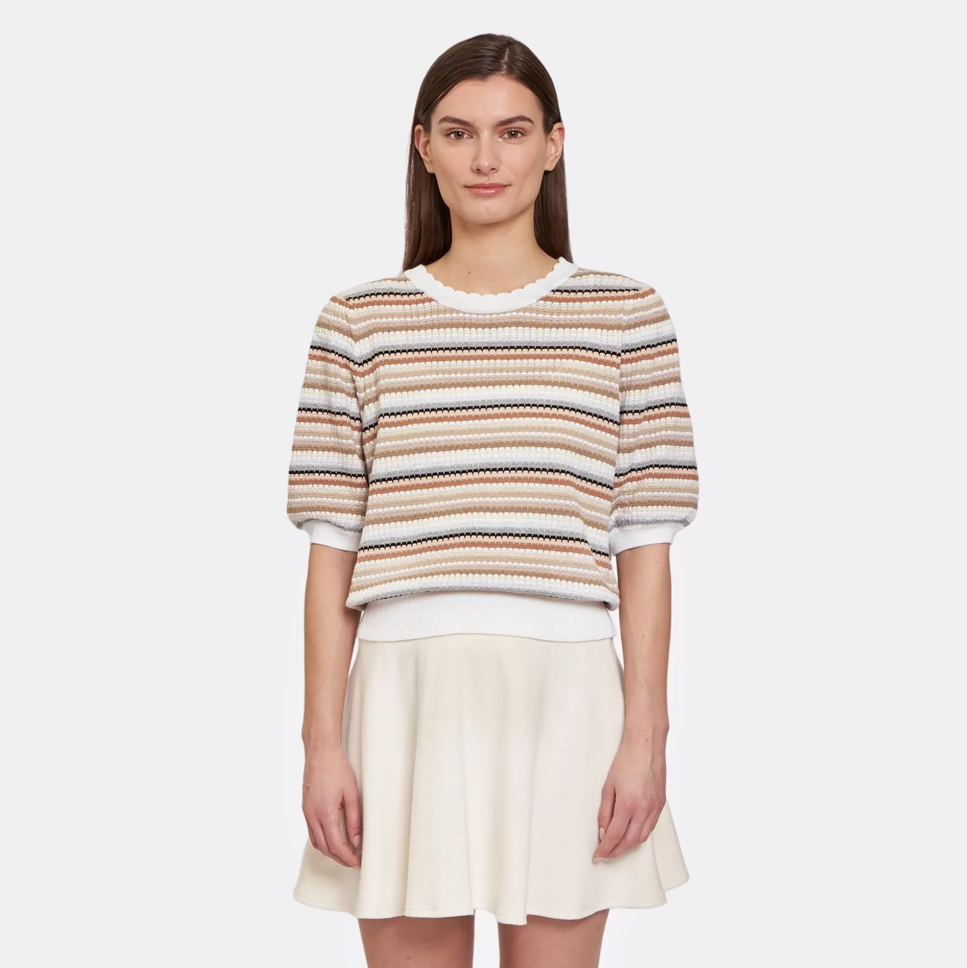 Autumn Cashmere Multi Stripe Texture Puff Sleeve Crew<Women Sweaters