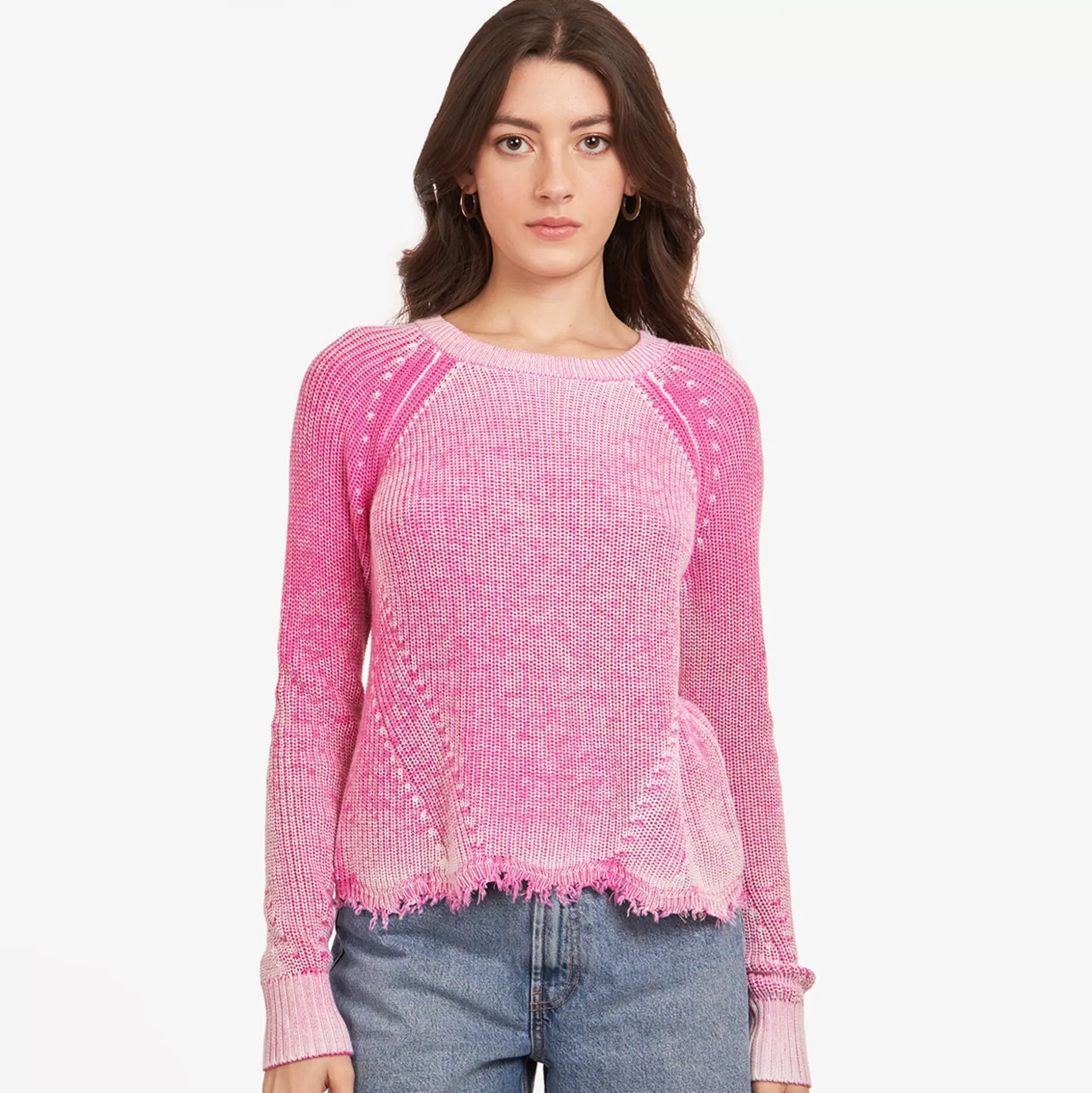 Autumn Cashmere Neon Inked Scallop Shaker Crew In Bubble Gum<Women Sweaters