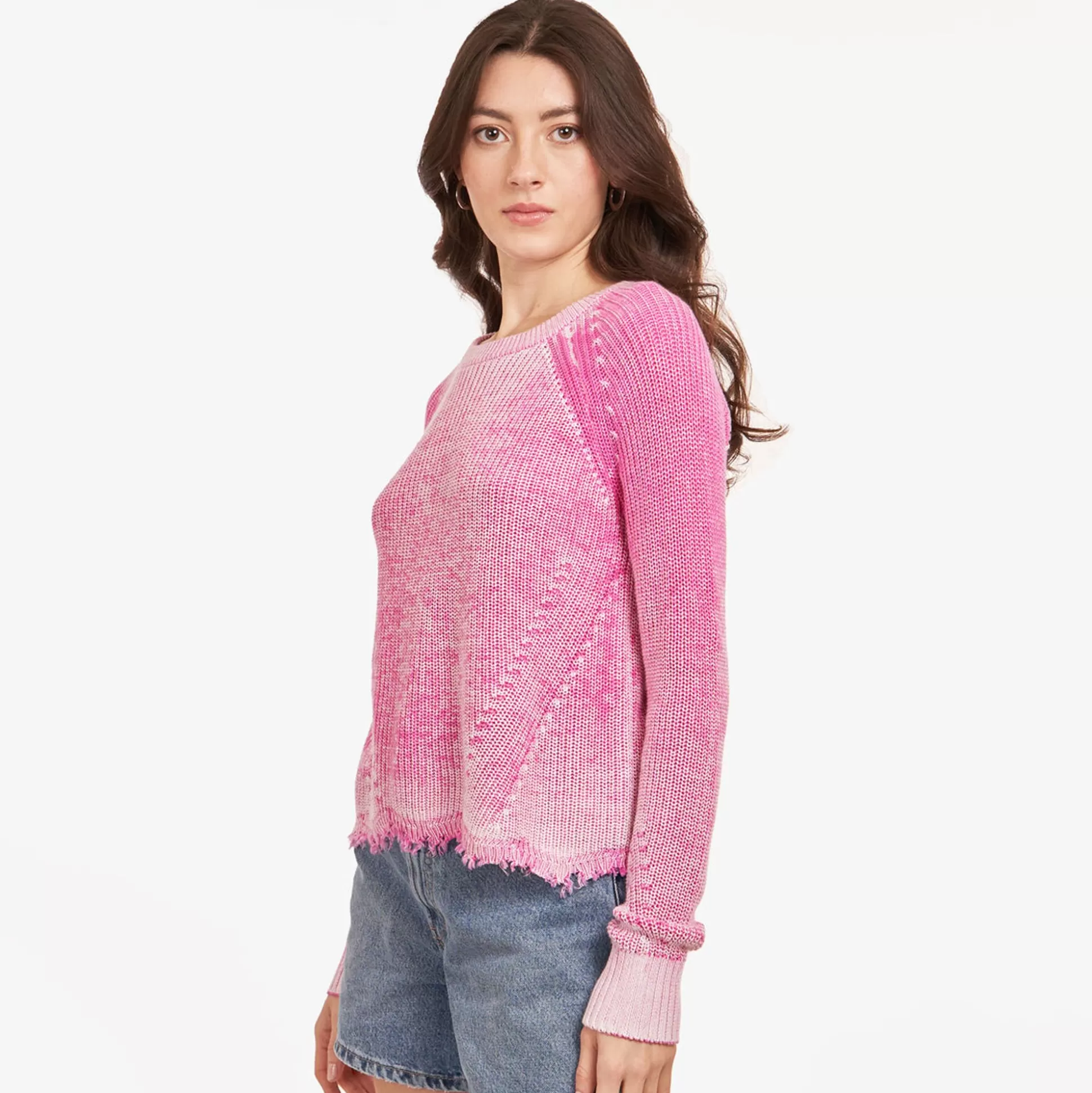 Autumn Cashmere Neon Inked Scallop Shaker Crew In Bubble Gum<Women Sweaters