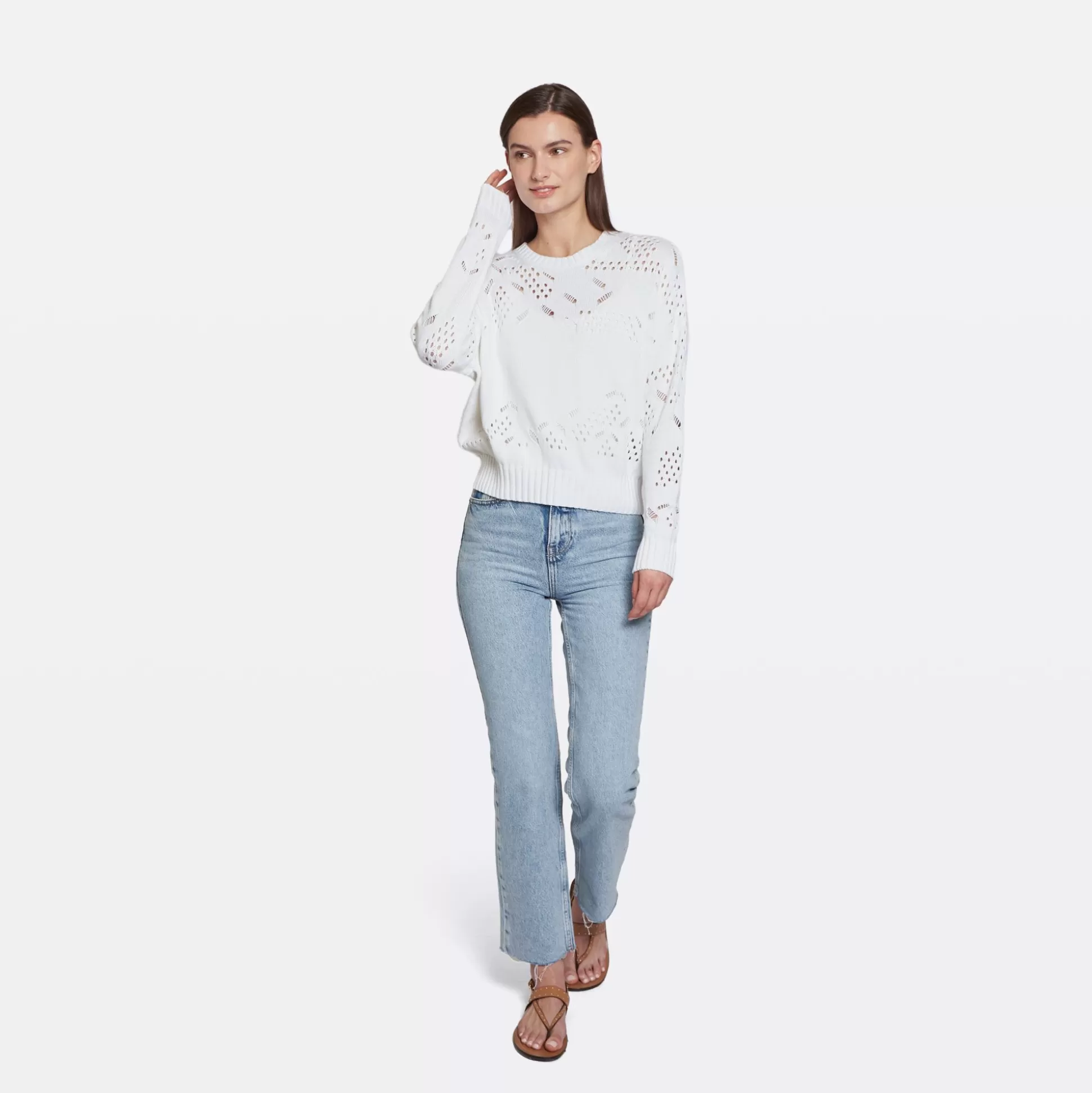 Autumn Cashmere Open Ladder Stitch Boxy Crew In Bleach White<Women Sweaters