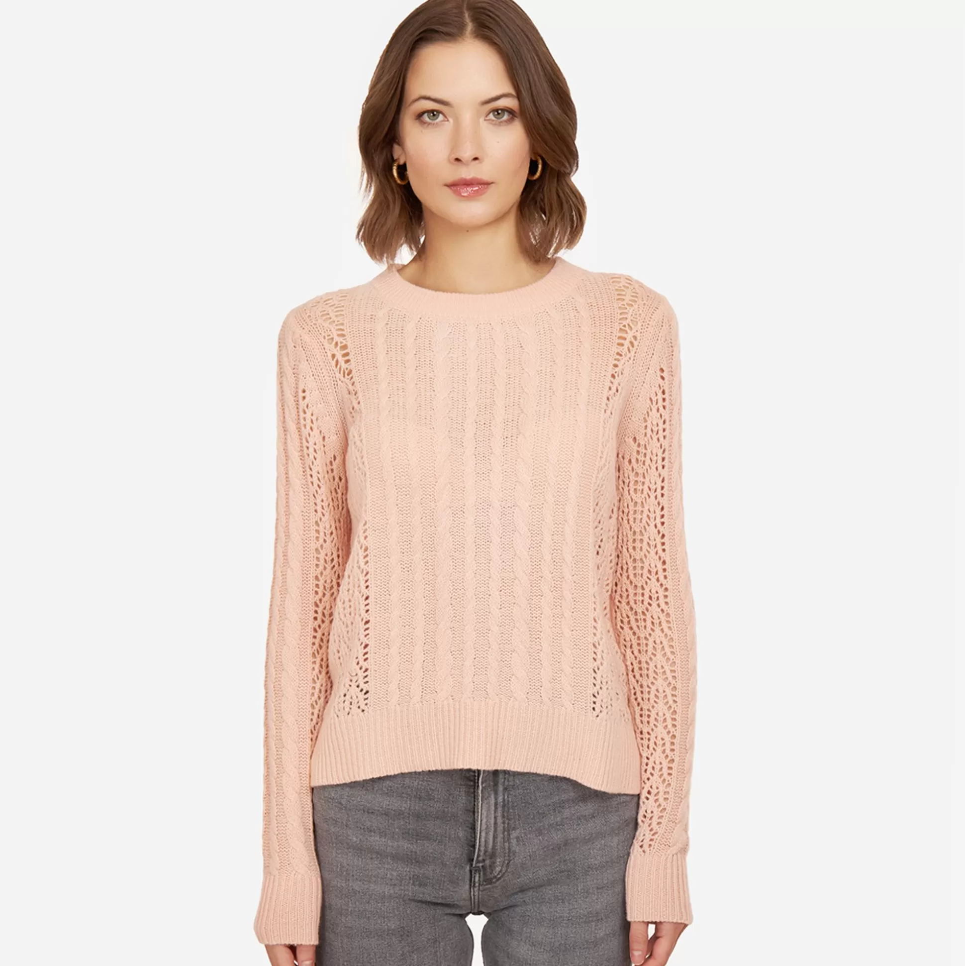 Autumn Cashmere Open Pointelle & Cable Crew In Apricot<Women Sweaters