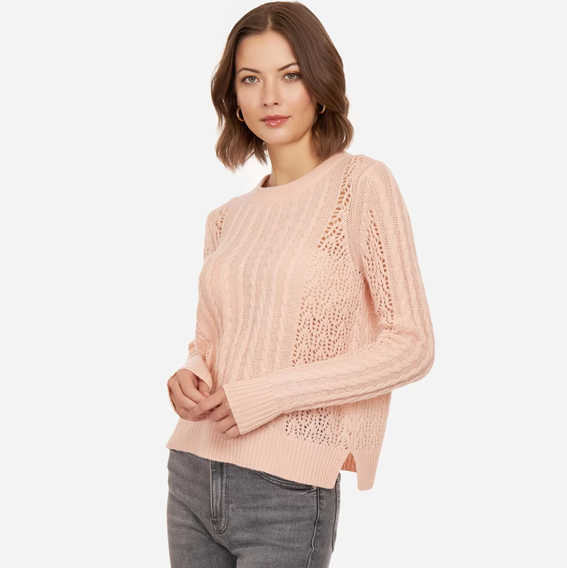 Autumn Cashmere Open Pointelle & Cable Crew In Apricot<Women Sweaters