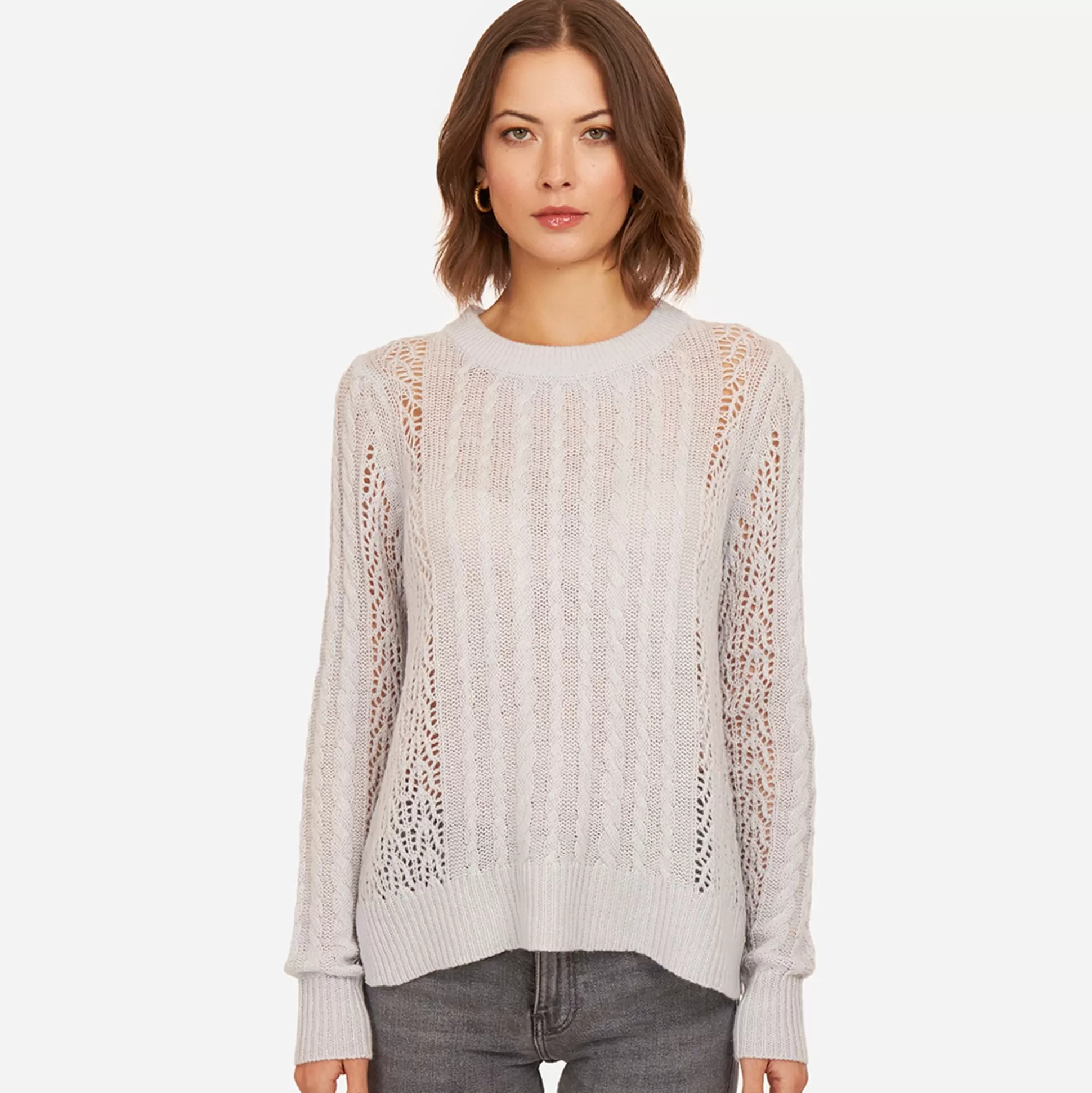 Autumn Cashmere Open Pointelle & Cable Crew In Space<Women Sweaters