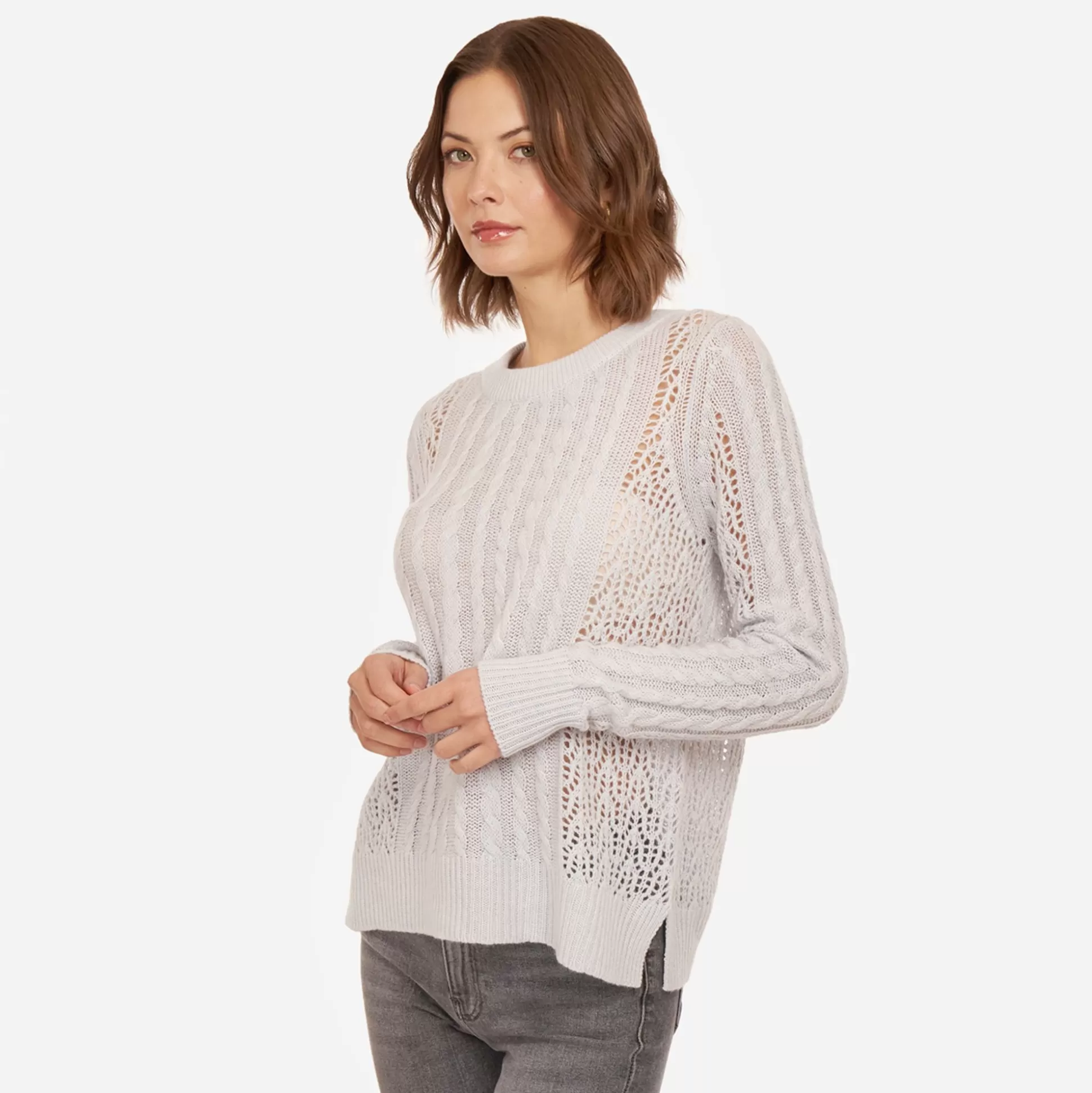 Autumn Cashmere Open Pointelle & Cable Crew In Space<Women Sweaters