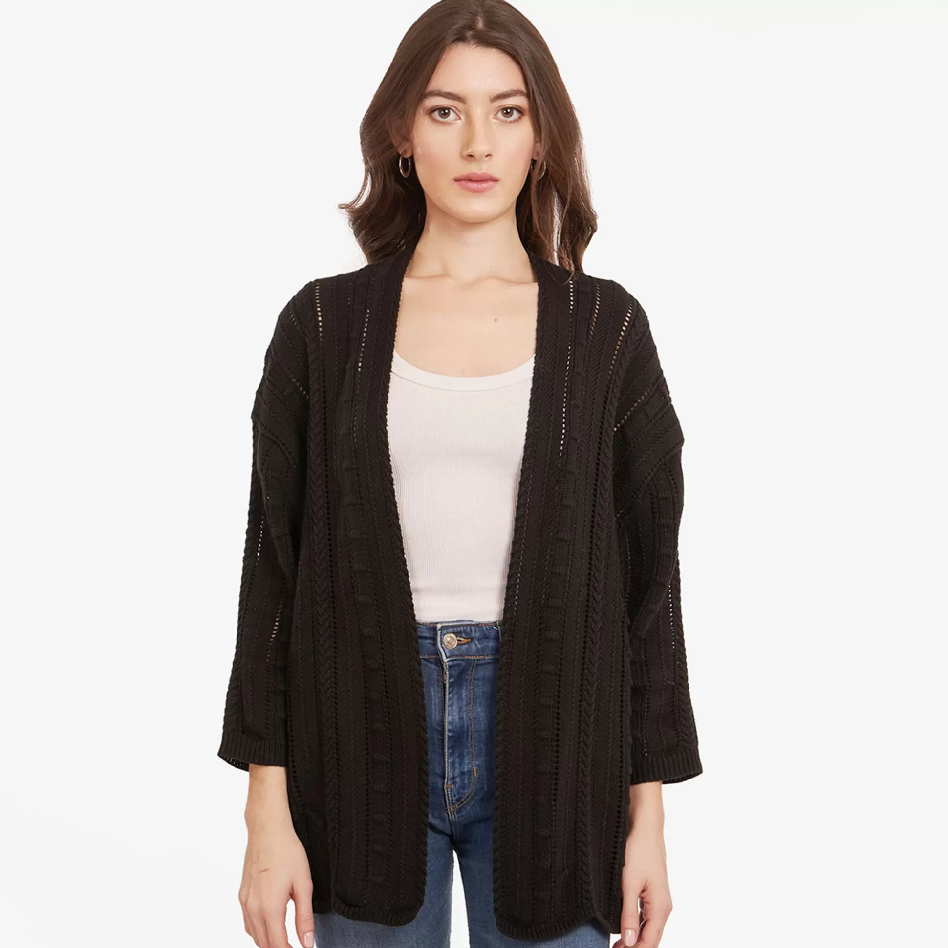 Autumn Cashmere Open Pointelle Duster In Black<Women Cardigans