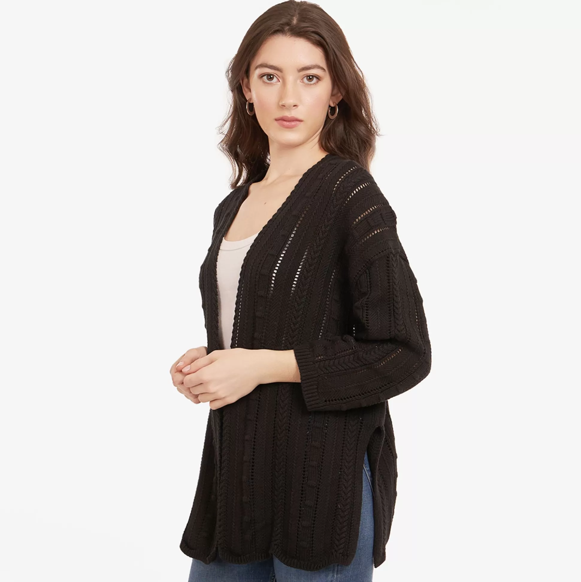 Autumn Cashmere Open Pointelle Duster In Black<Women Cardigans