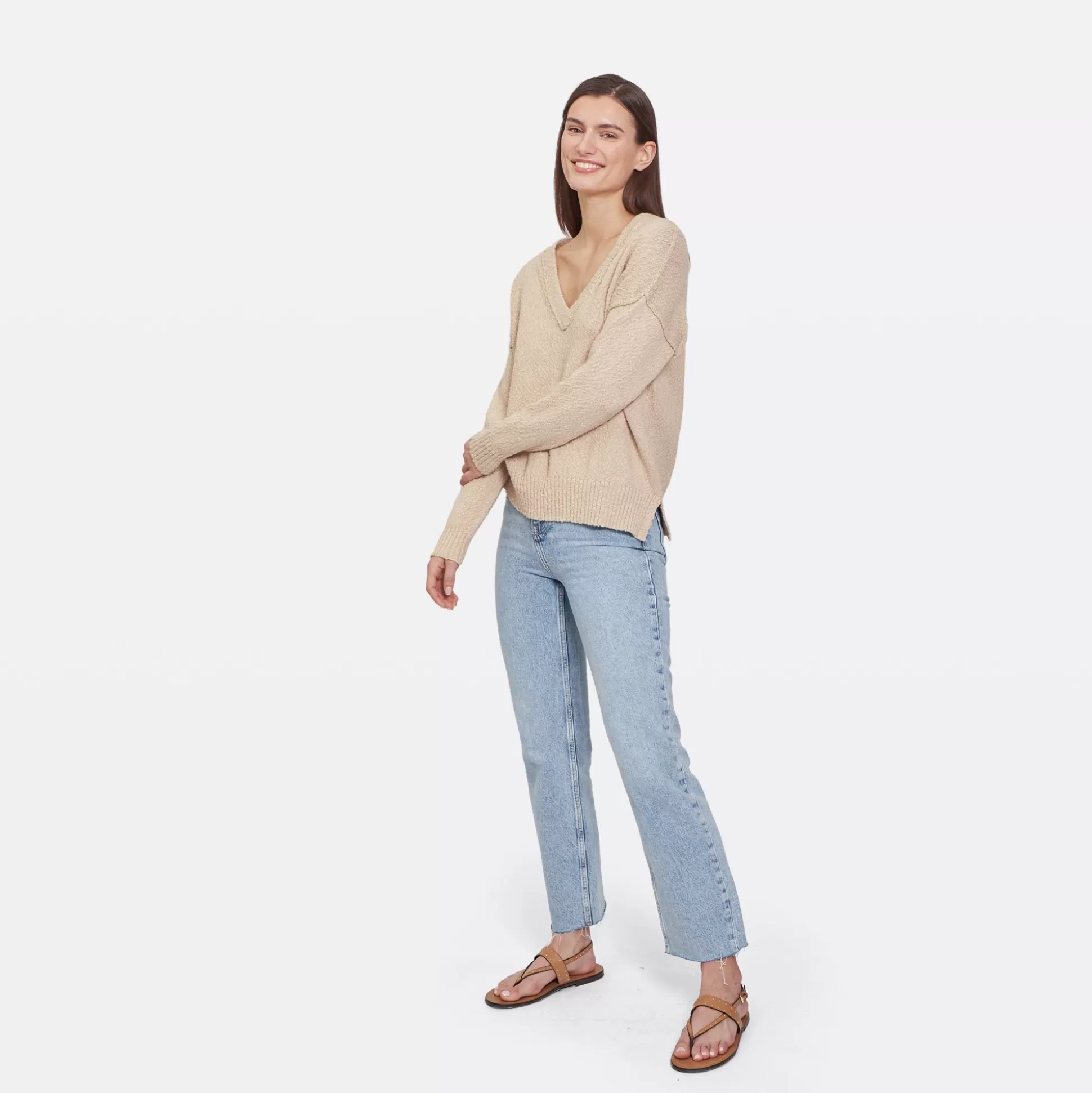 Autumn Cashmere Oversize V W/ Reversed Seams In Sahara<Women Sweaters