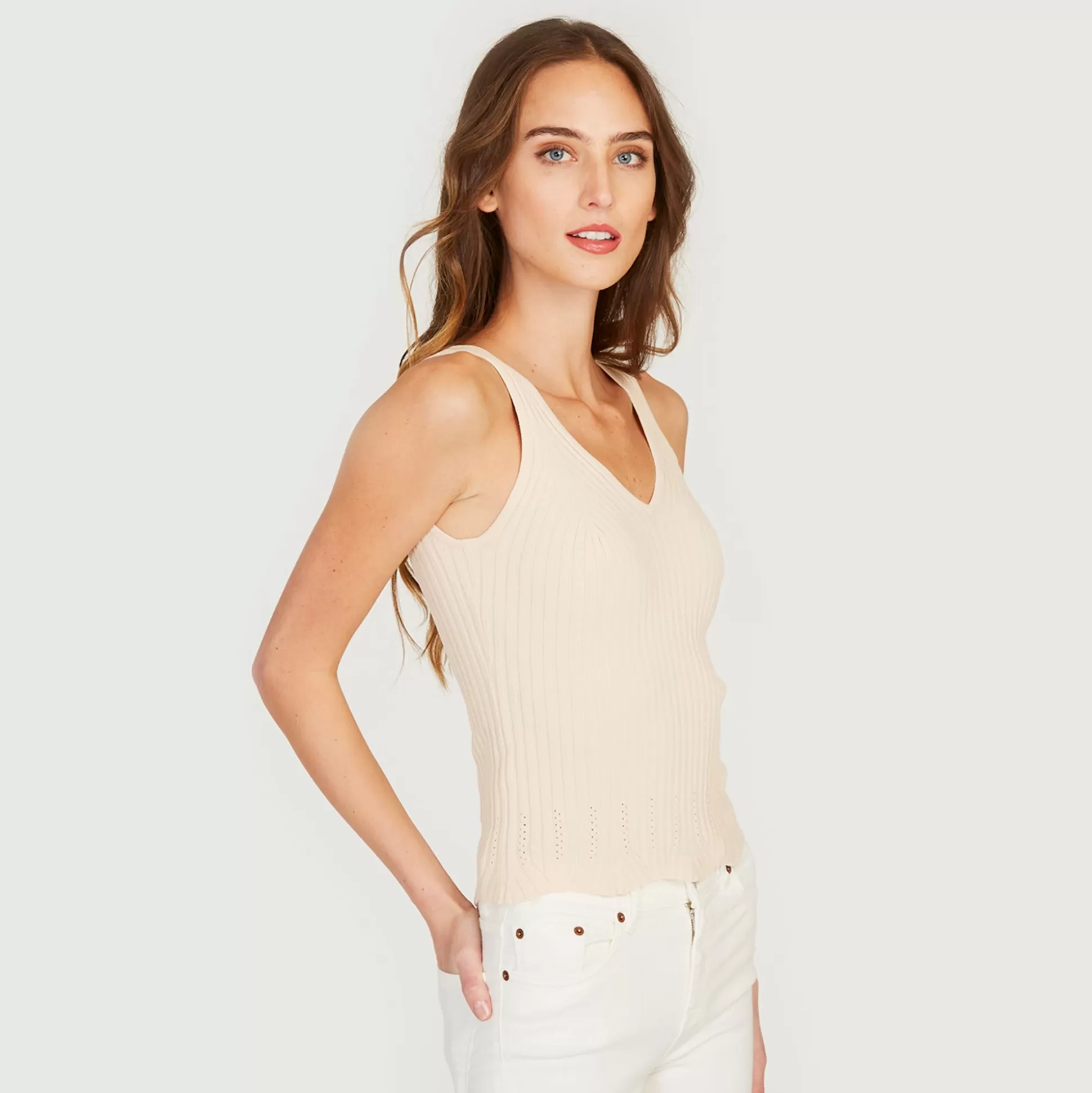 Autumn Cashmere Pointelle Bordered Rib Cami<Women Tanks And Tees