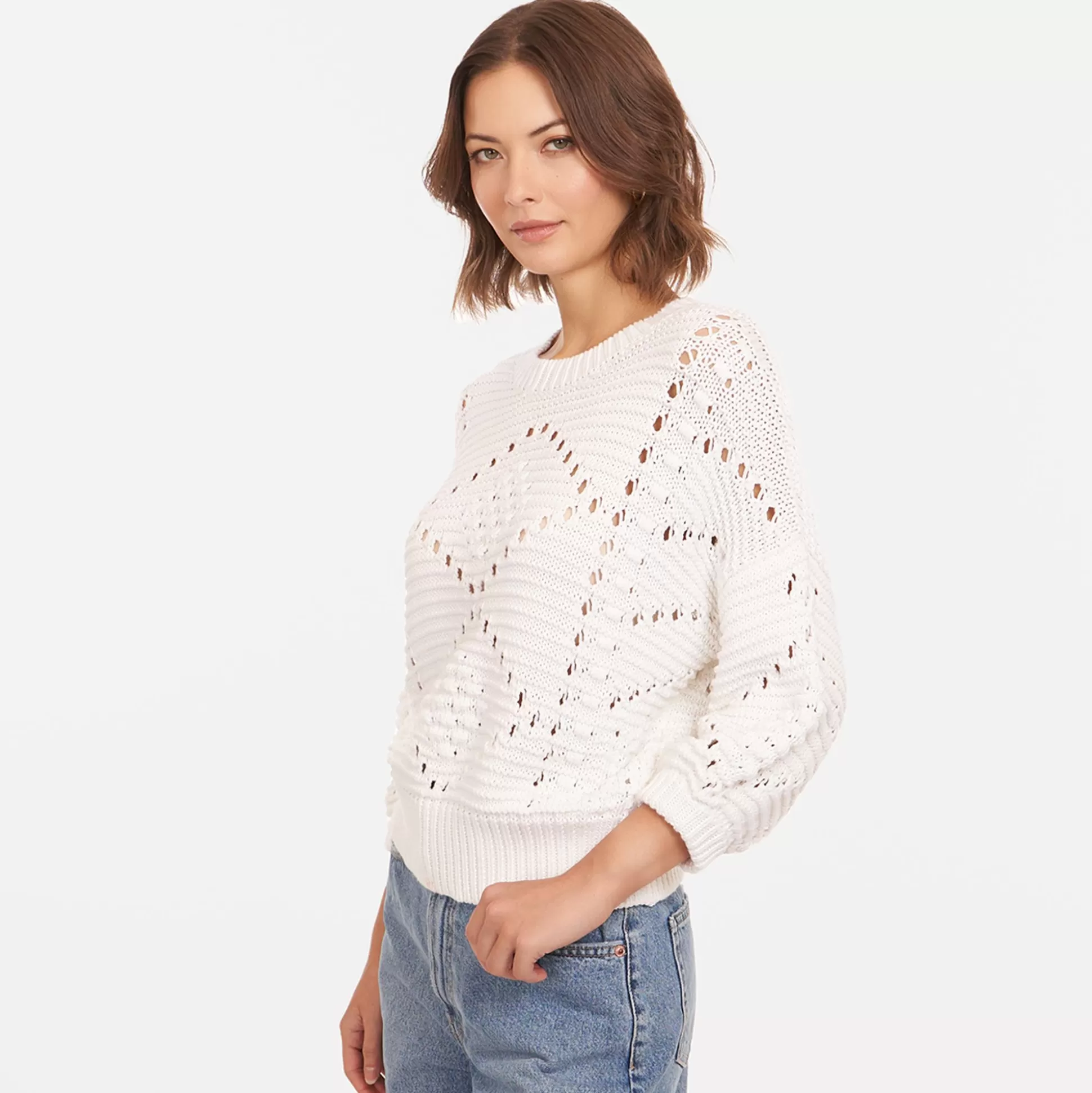 Autumn Cashmere Pointelle Drop Shoulder Crew<Women Sweaters