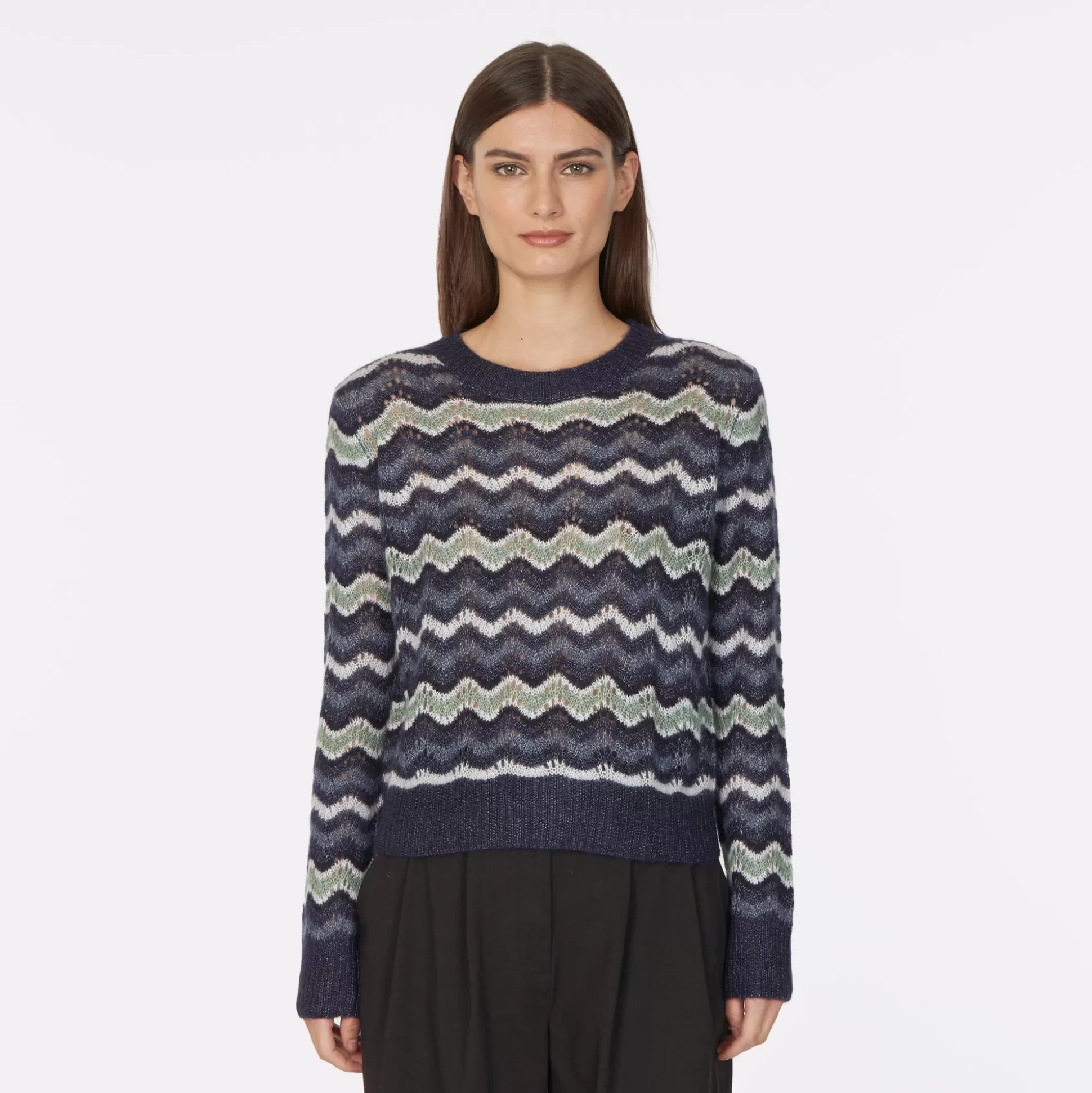 Autumn Cashmere Pointelle Wavy Stripe Crew<Women Sweaters