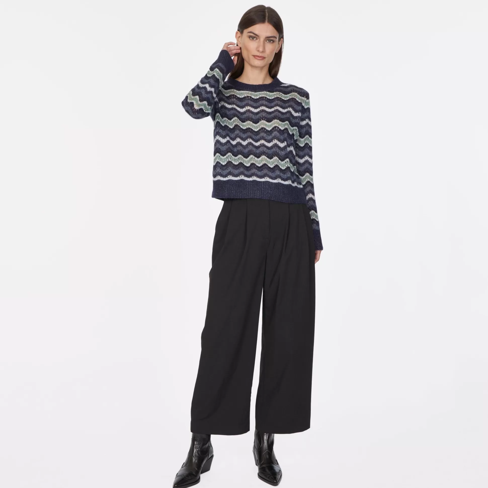 Autumn Cashmere Pointelle Wavy Stripe Crew<Women Sweaters