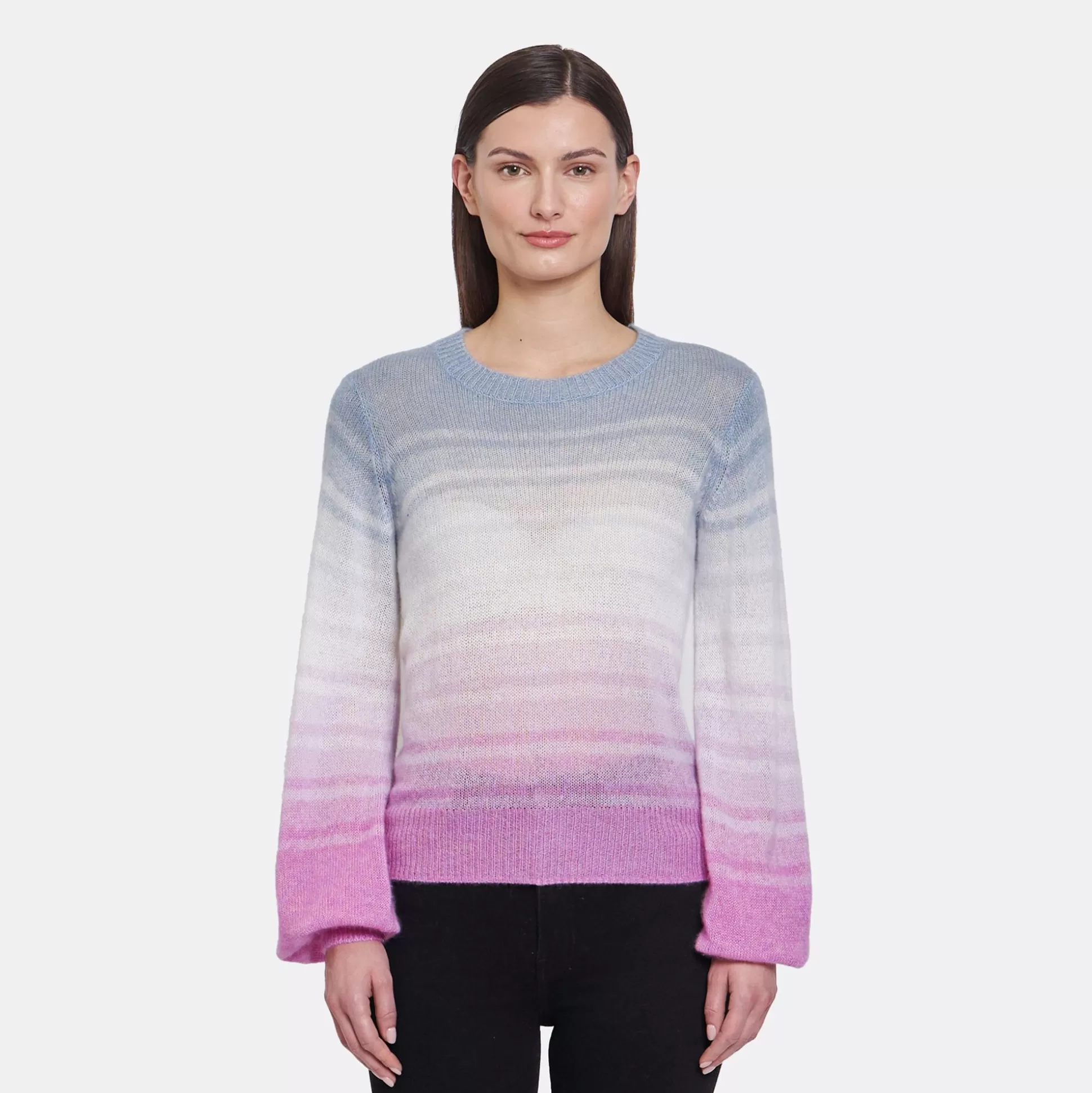 Autumn Cashmere Puff Sleeve Gradient Stripe Crew<Women Sweaters