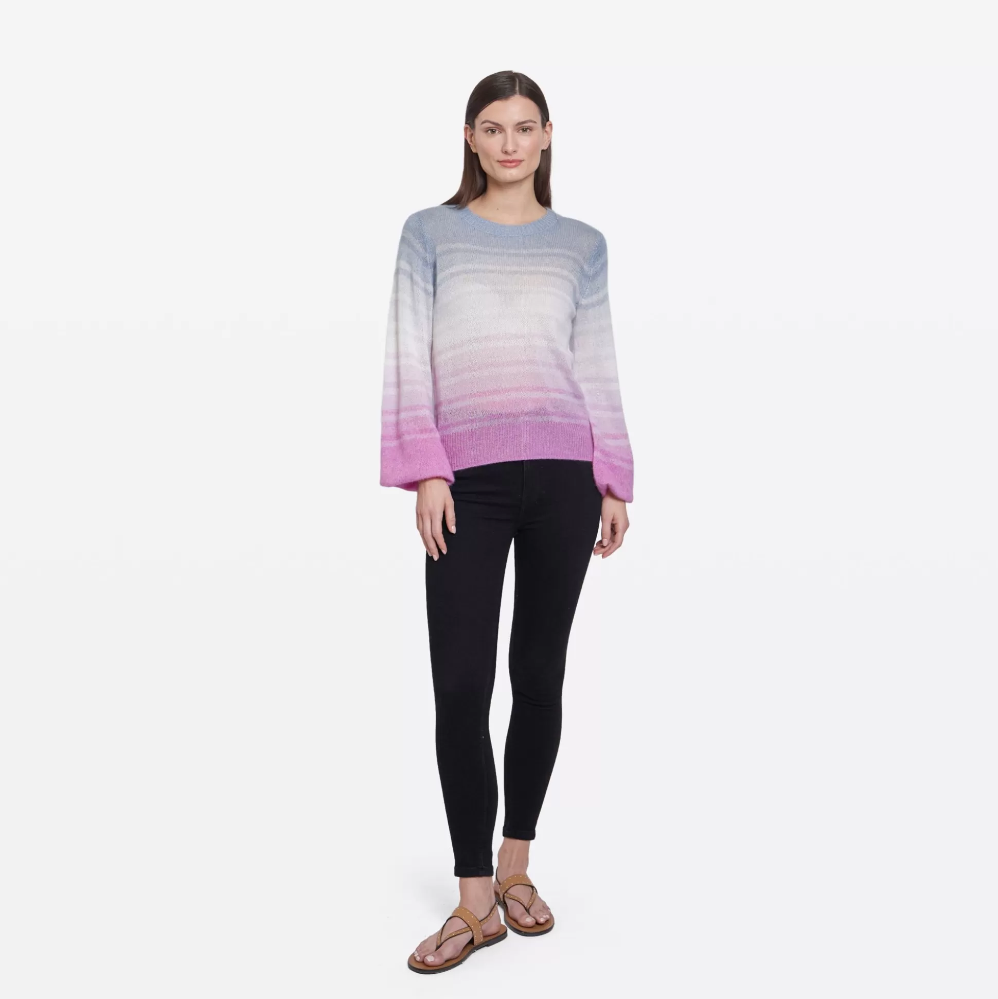 Autumn Cashmere Puff Sleeve Gradient Stripe Crew<Women Sweaters