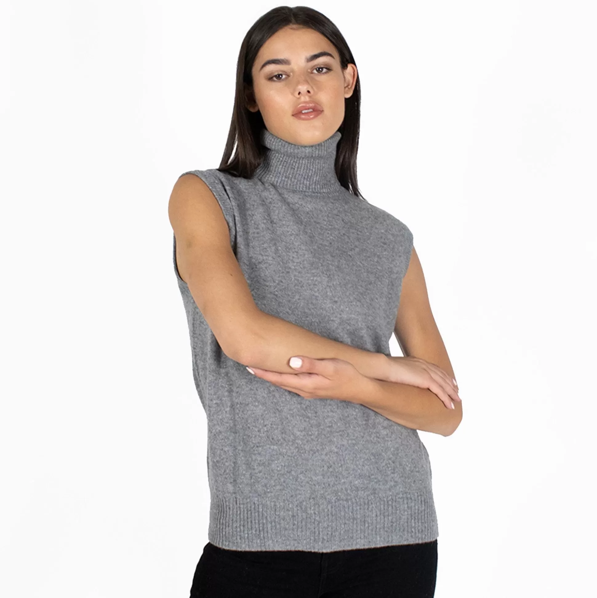 Autumn Cashmere Relaxed Fit Sleeveless Turtleneck In Cement<Women Sweaters