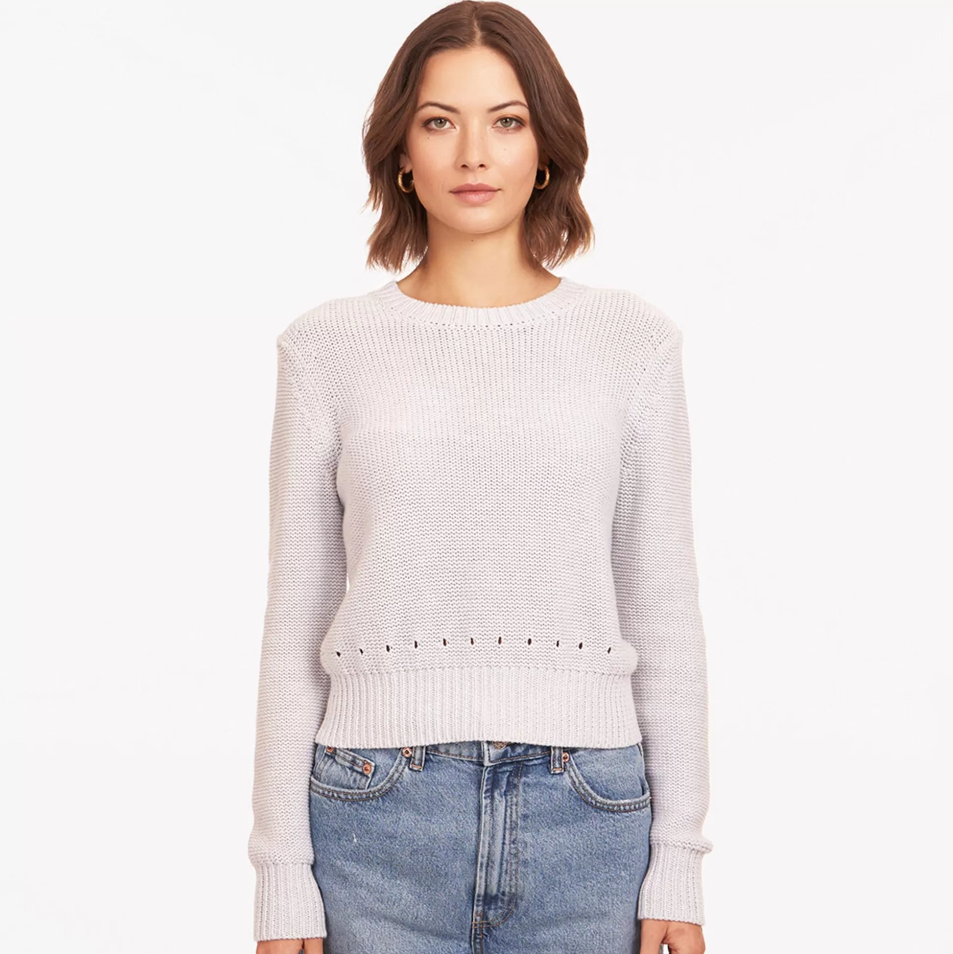 Autumn Cashmere Reverse Jersey Pointelle Crew In White<Women Sweaters