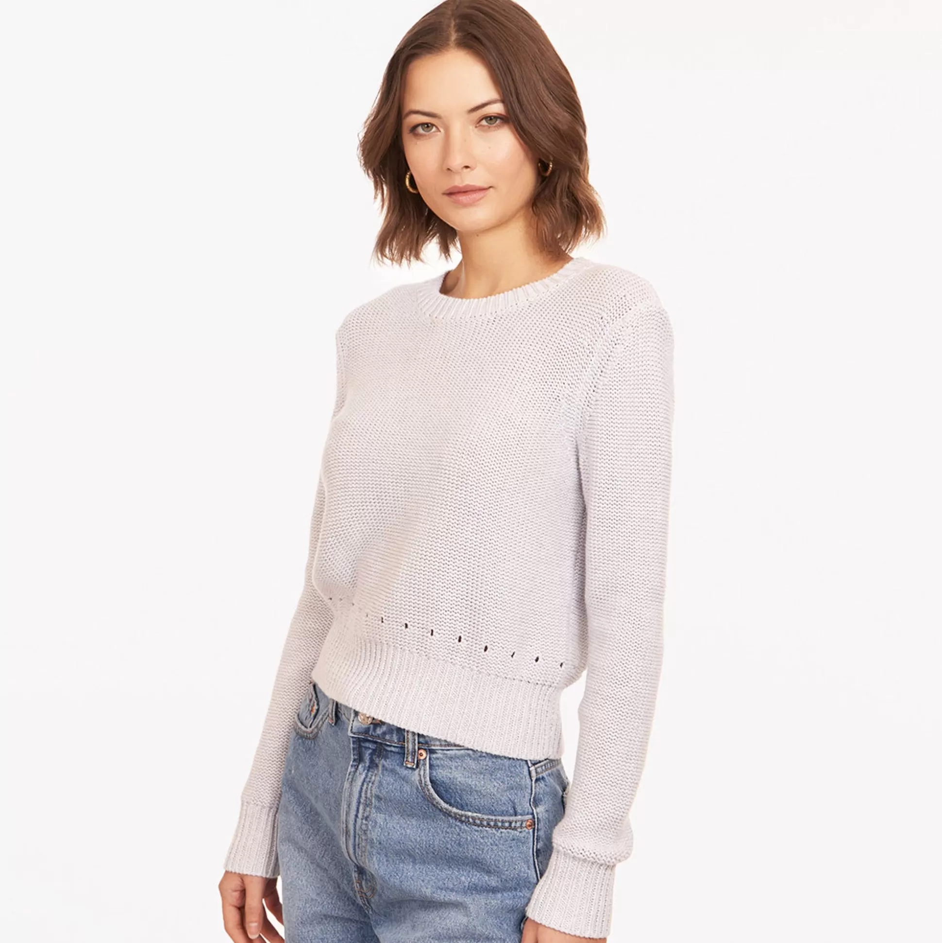 Autumn Cashmere Reverse Jersey Pointelle Crew In White<Women Sweaters