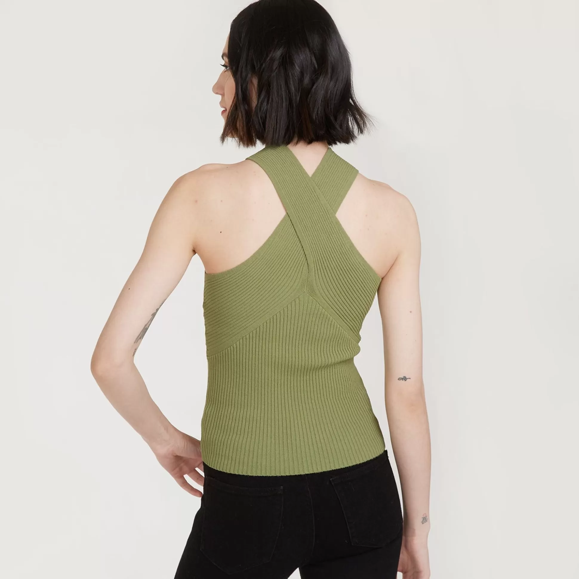 Autumn Cashmere Rib Crisscross Halter In Herb<Women Tops