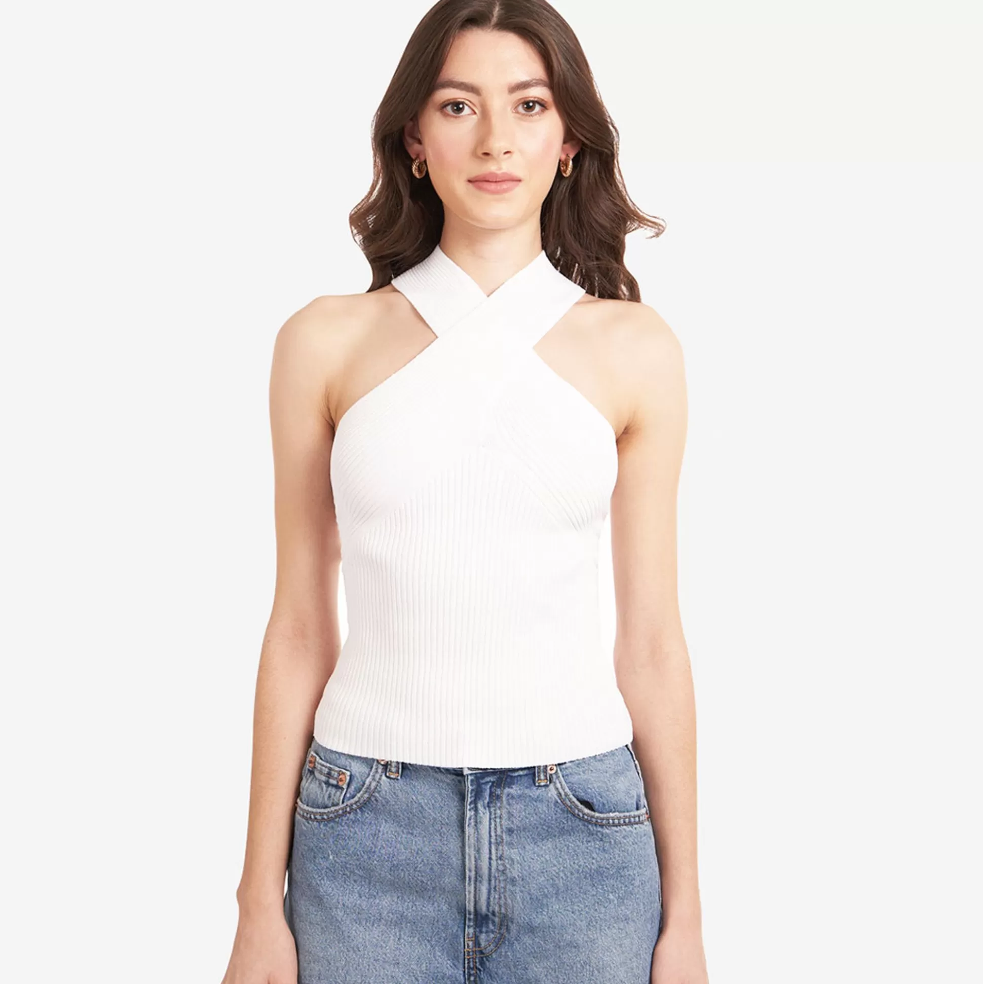 Autumn Cashmere Rib Crisscross Halter In White<Women Tops