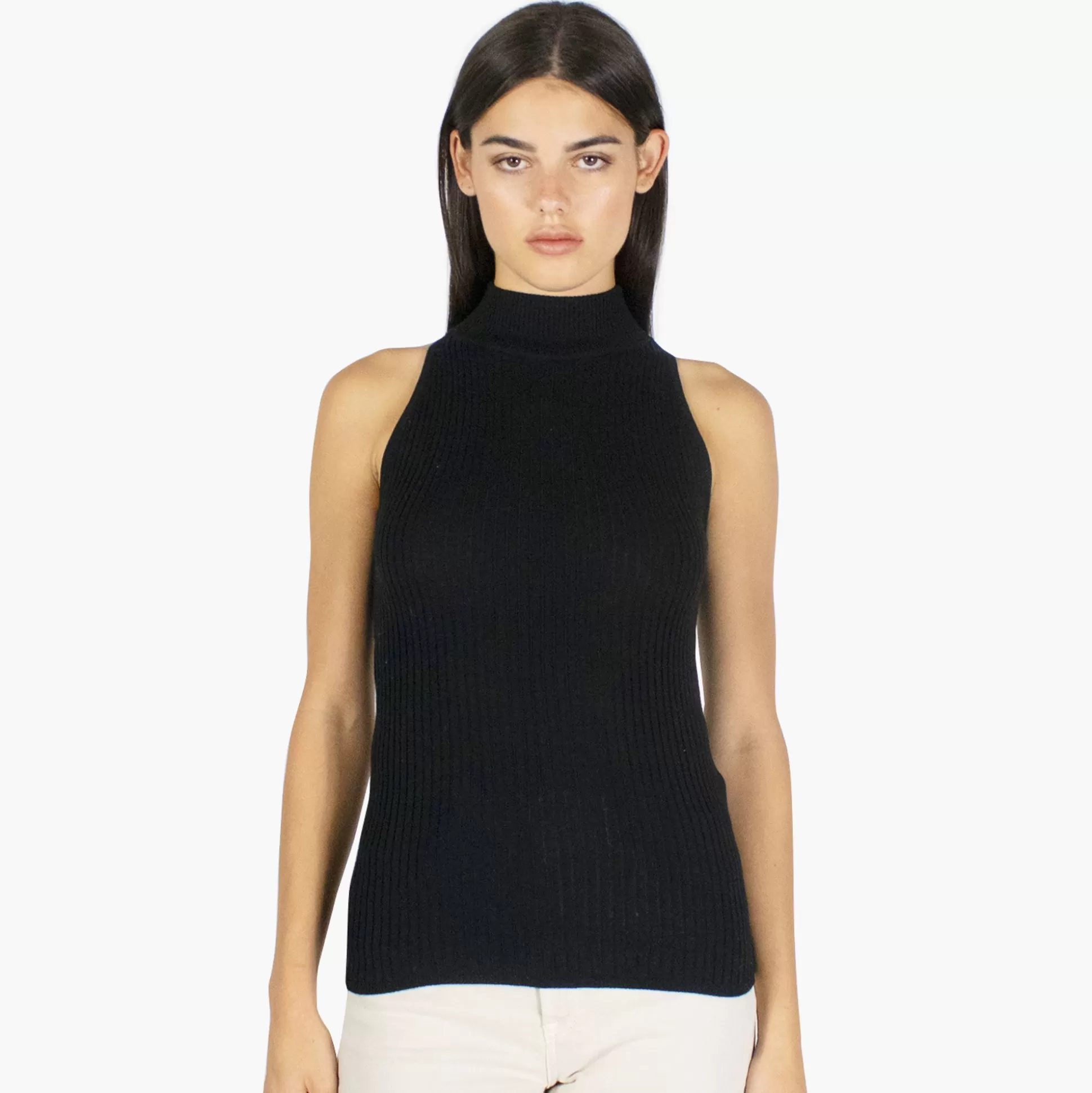 Autumn Cashmere Rib Mock Halter In Black<Women Tops