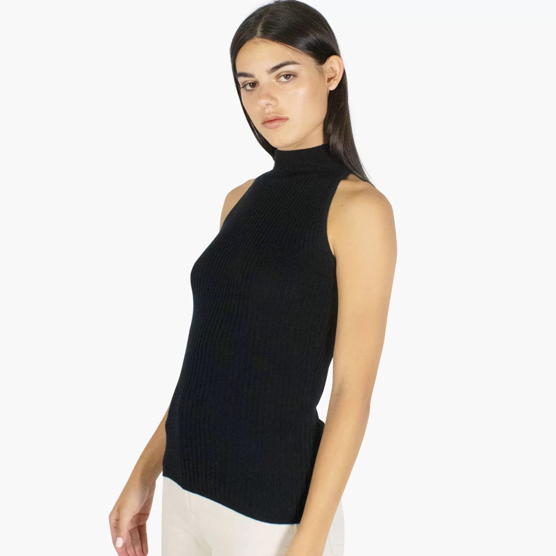 Autumn Cashmere Rib Mock Halter In Black<Women Tops