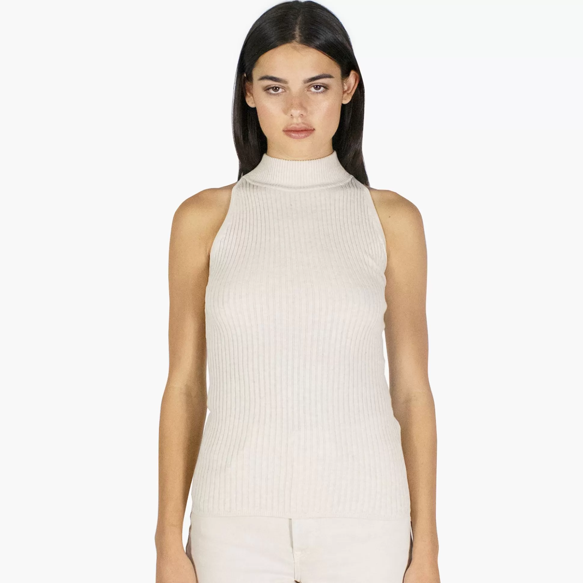 Autumn Cashmere Rib Mock Halter In Natural<Women Tops