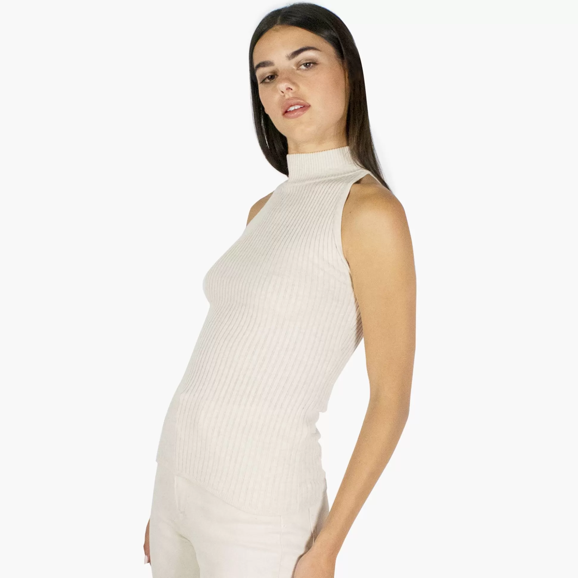 Autumn Cashmere Rib Mock Halter In Natural<Women Tops