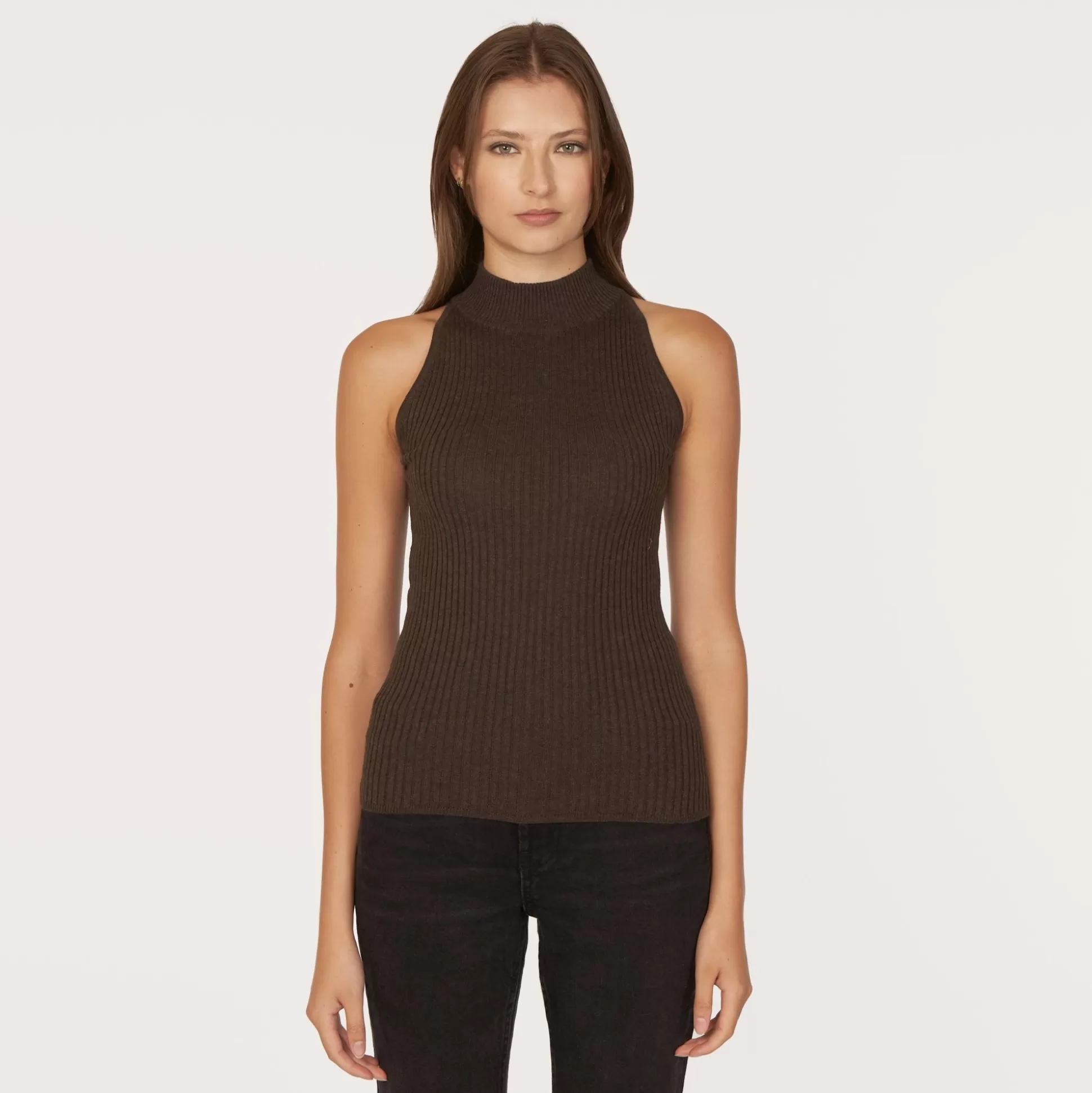 Autumn Cashmere Rib Mock Halter In Pumpernickel<Women Tops