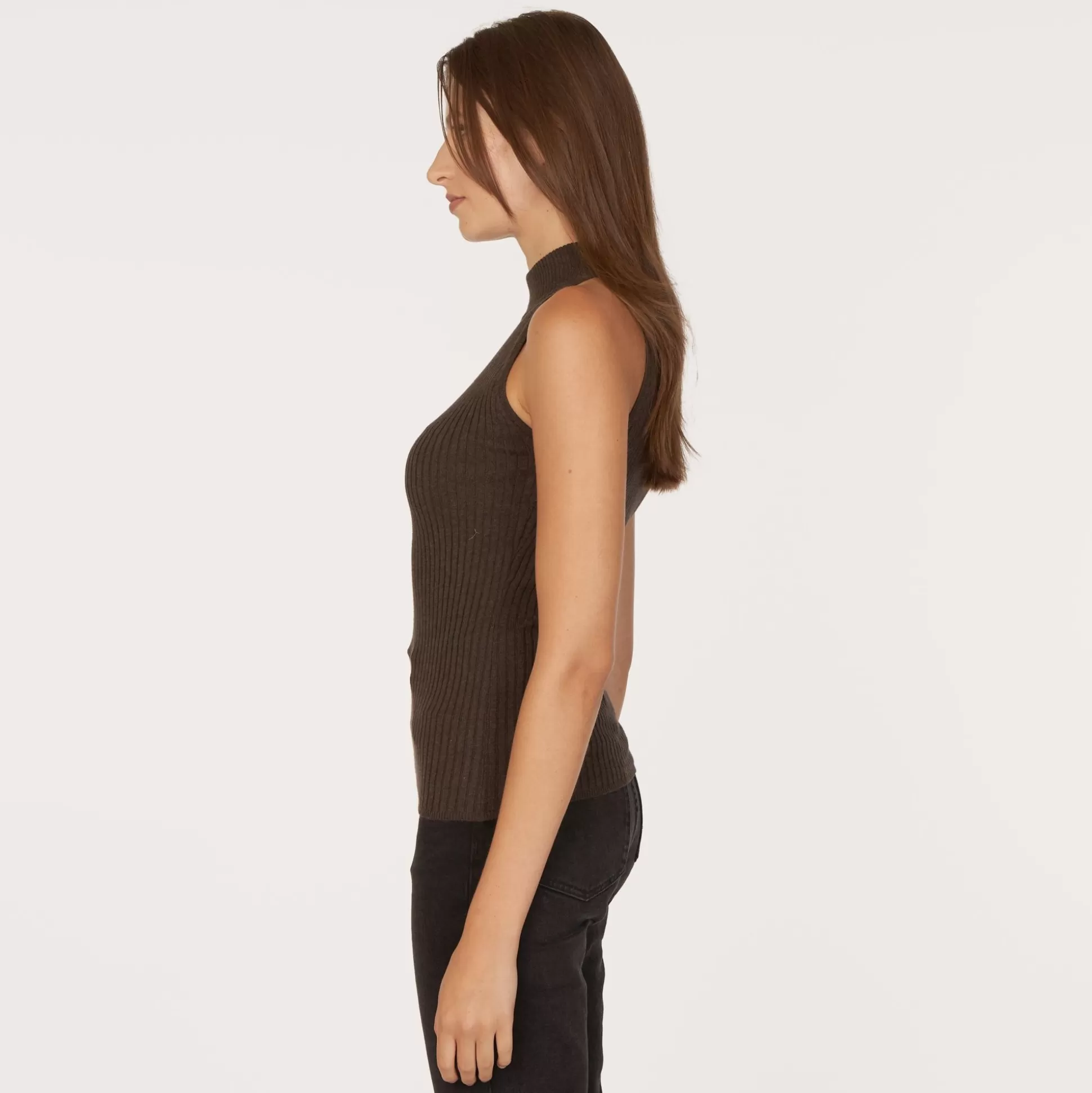 Autumn Cashmere Rib Mock Halter In Pumpernickel<Women Tops