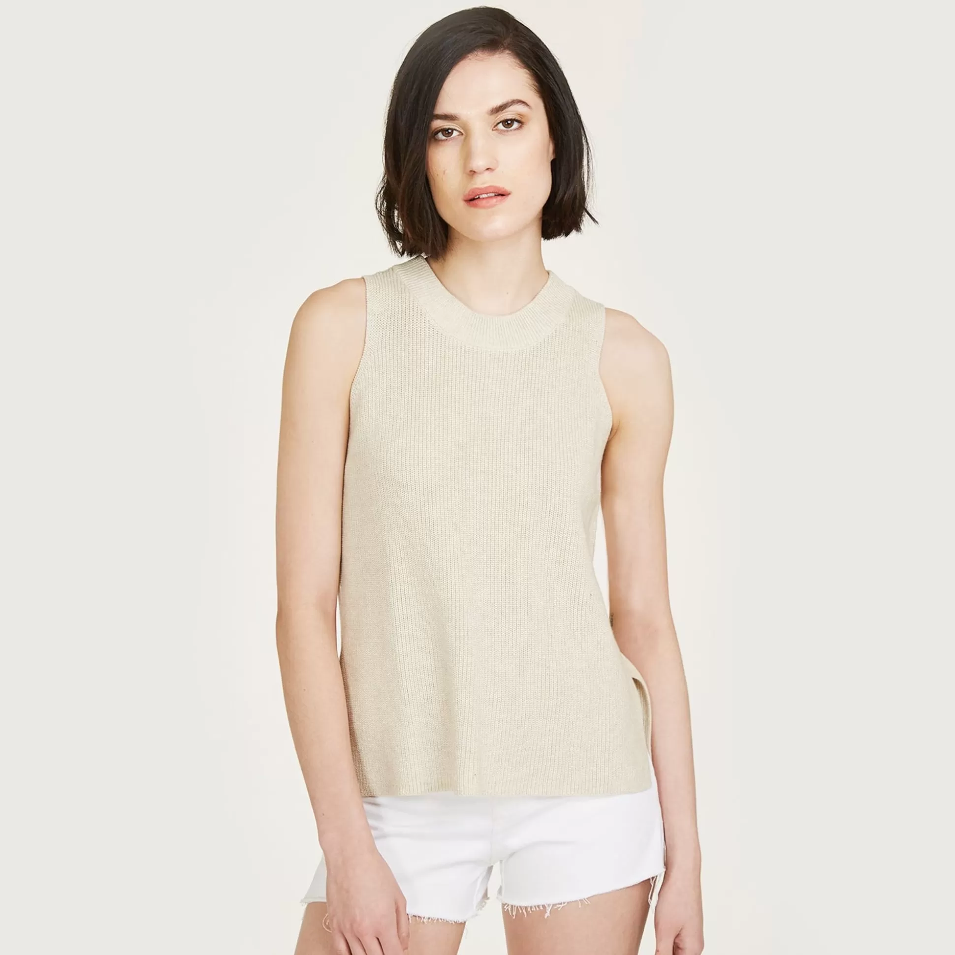 Autumn Cashmere Sleeveless Shaker Crew In Hemp<Women Tanks And Tees