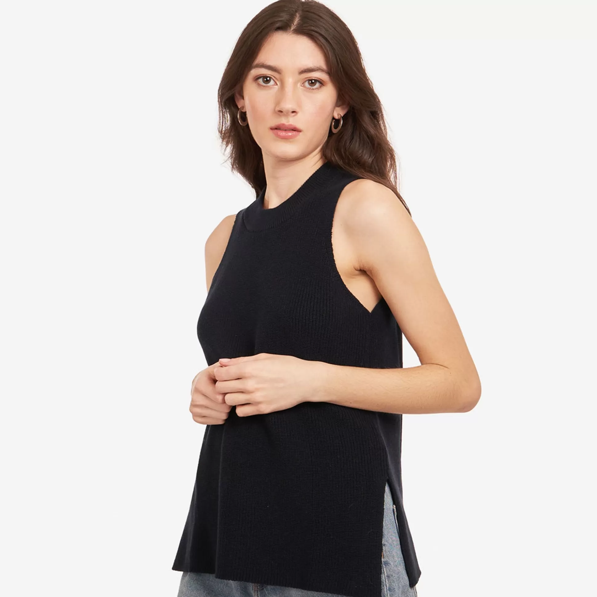 Autumn Cashmere Sleeveless Shaker Crew In Navy Blue<Women Tanks And Tees