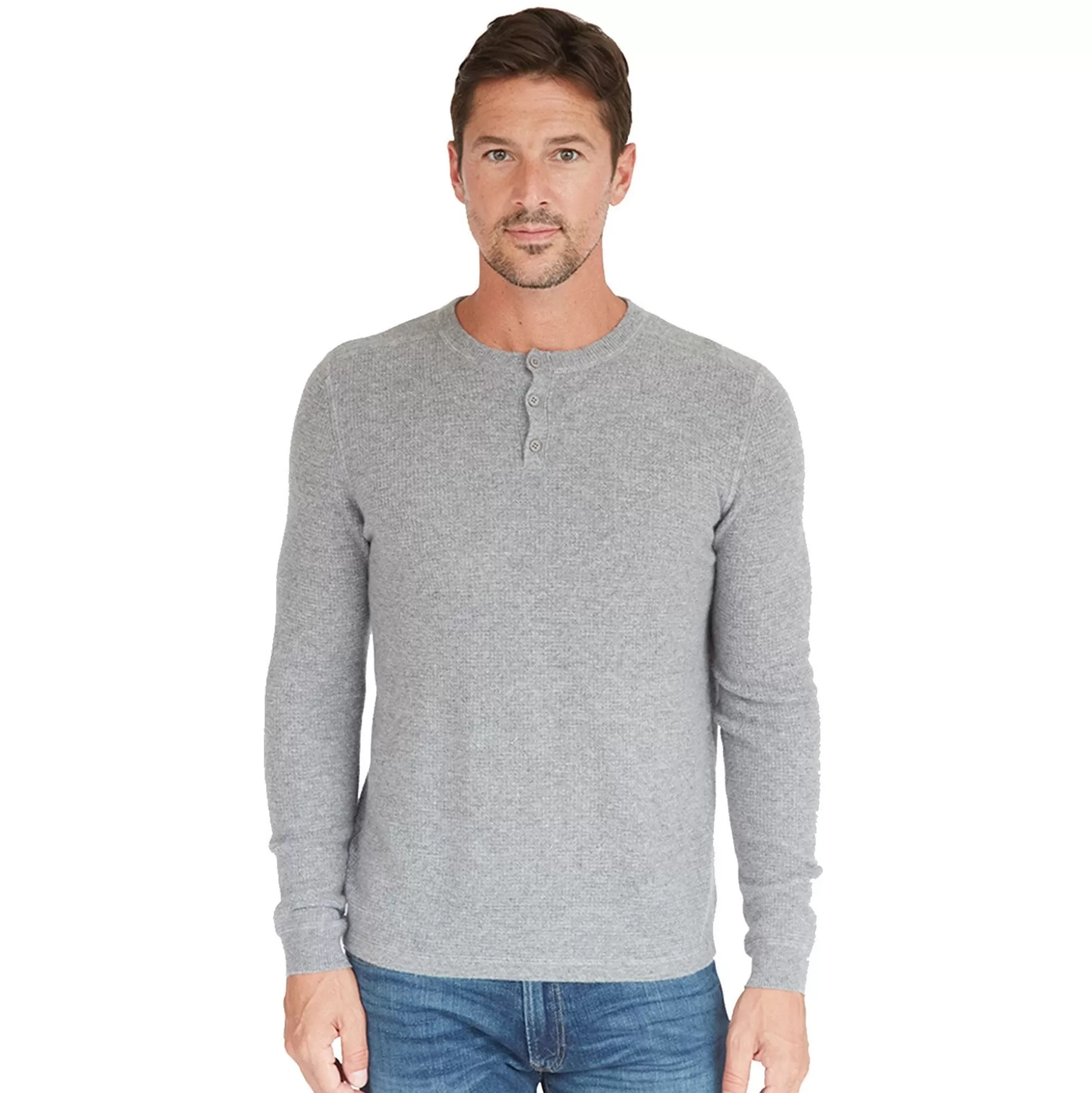 Autumn Cashmere Thermal Henley With Yoke In Cement<Men Clothing