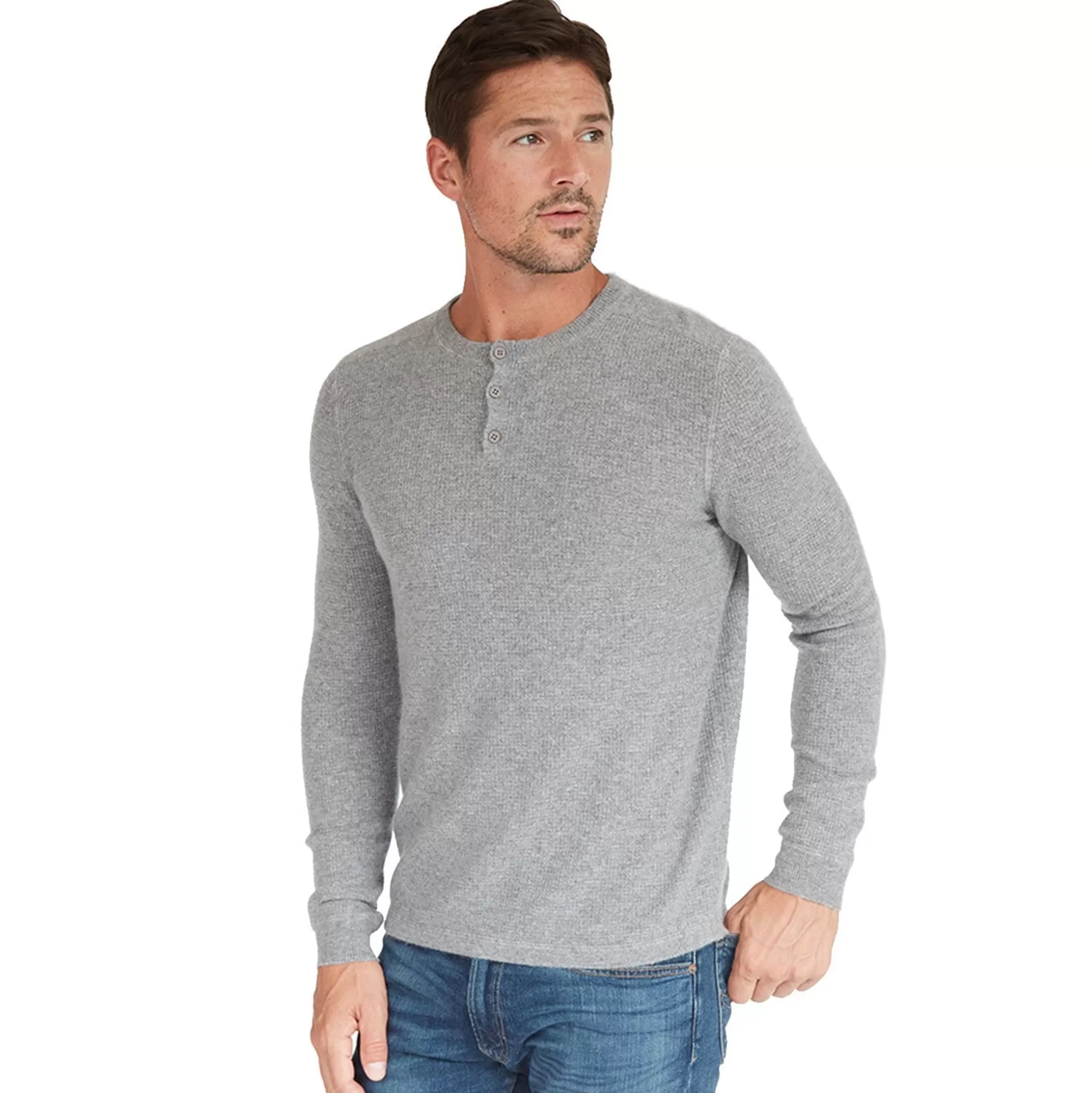 Autumn Cashmere Thermal Henley With Yoke In Cement<Men Clothing