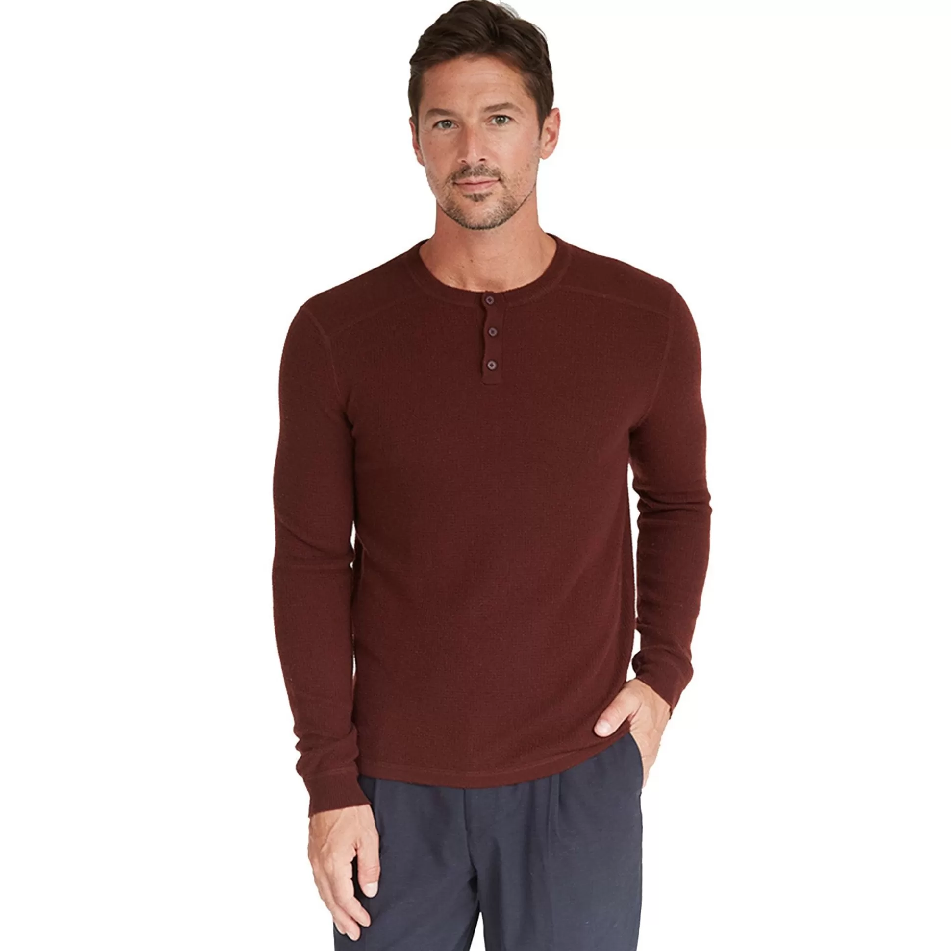 Autumn Cashmere Thermal Henley With Yoke In Rust<Men Clothing