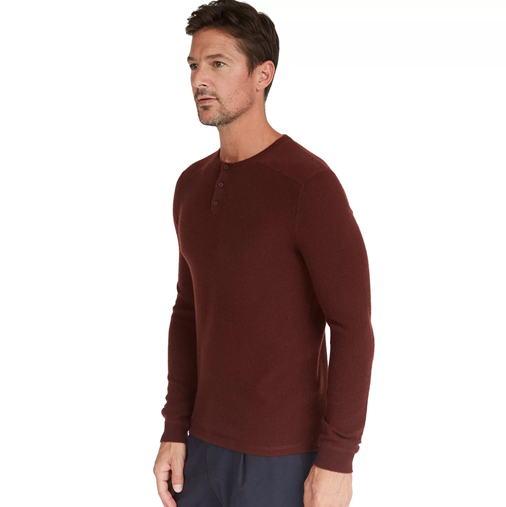 Autumn Cashmere Thermal Henley With Yoke In Rust<Men Clothing